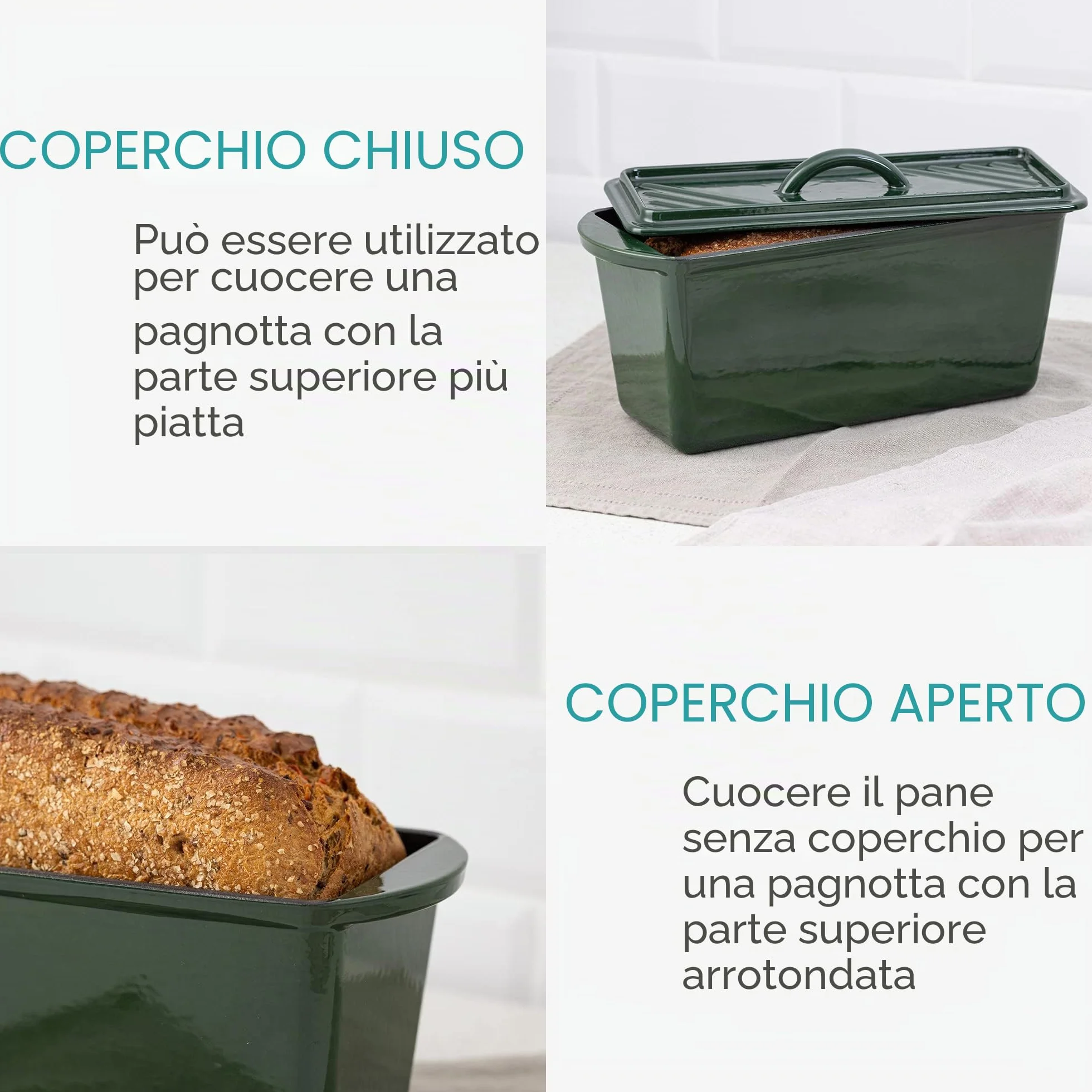 Navaris Pentola Pane da Forno in Ghisa 34 cm - Teglia con Coperchio per Cucinare Stufare - Forno Olandese per Grill Forni Fornelli - Stampo Cuoci Pane