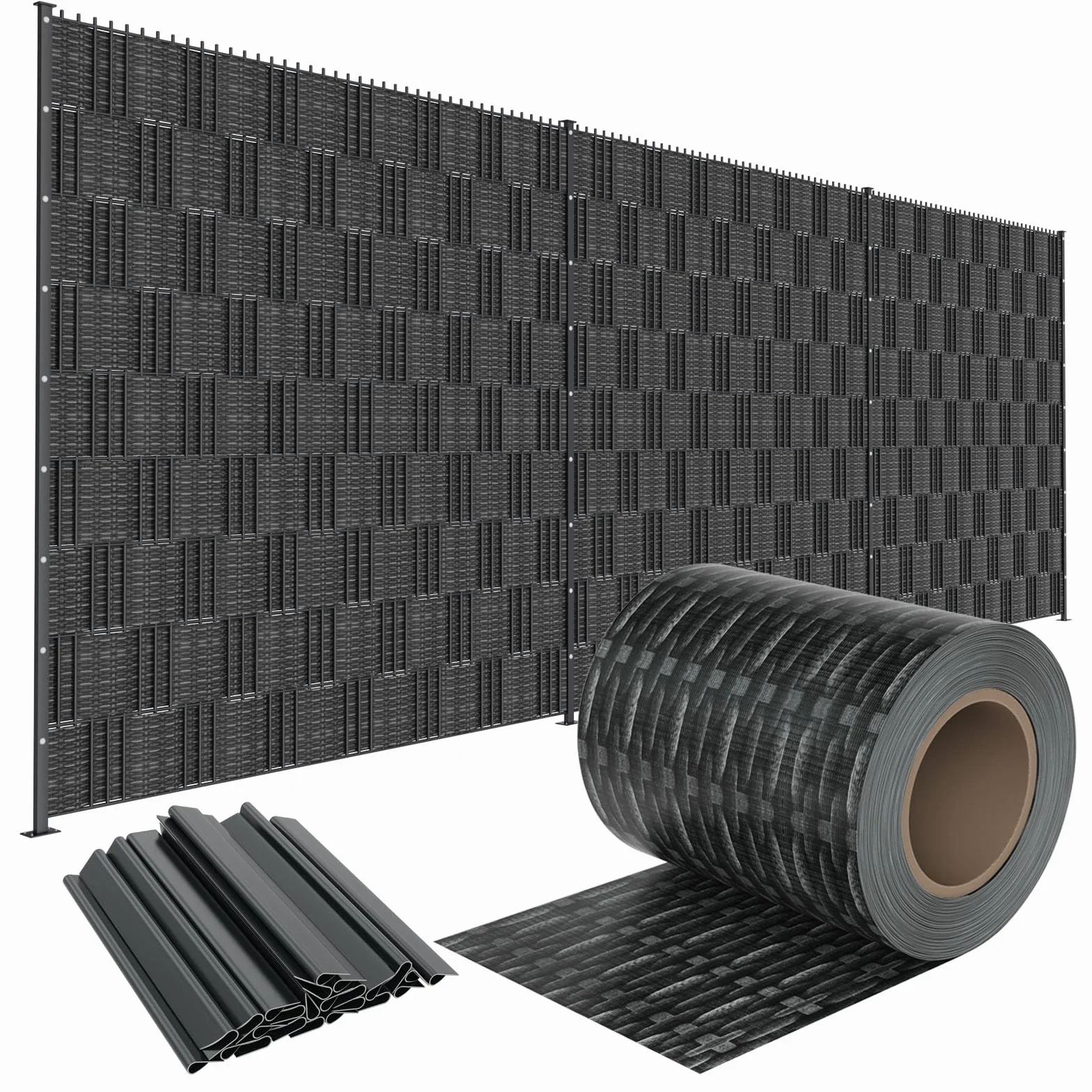 LZQ Strisce frangivista in PVC, extra spesse, opache, a doppia asta, con 20 clip di fissaggio per recinzione da giardino, balcone (35 m x 19 cm, motivo rattan)