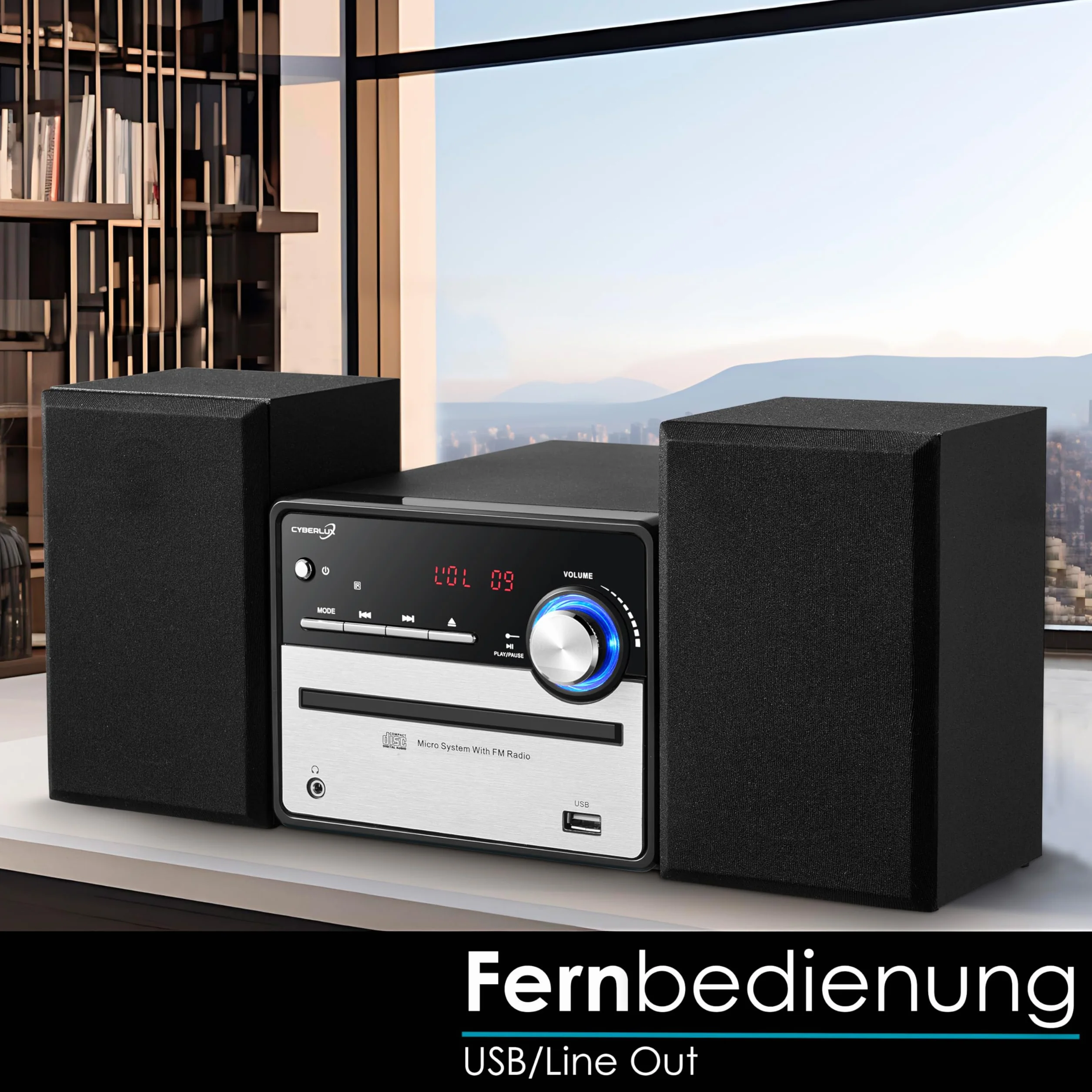 Cyberlux Impianto musicale retrò HiFi stereo compatto USB Line Out CD/MP3 Radio FM Display LED