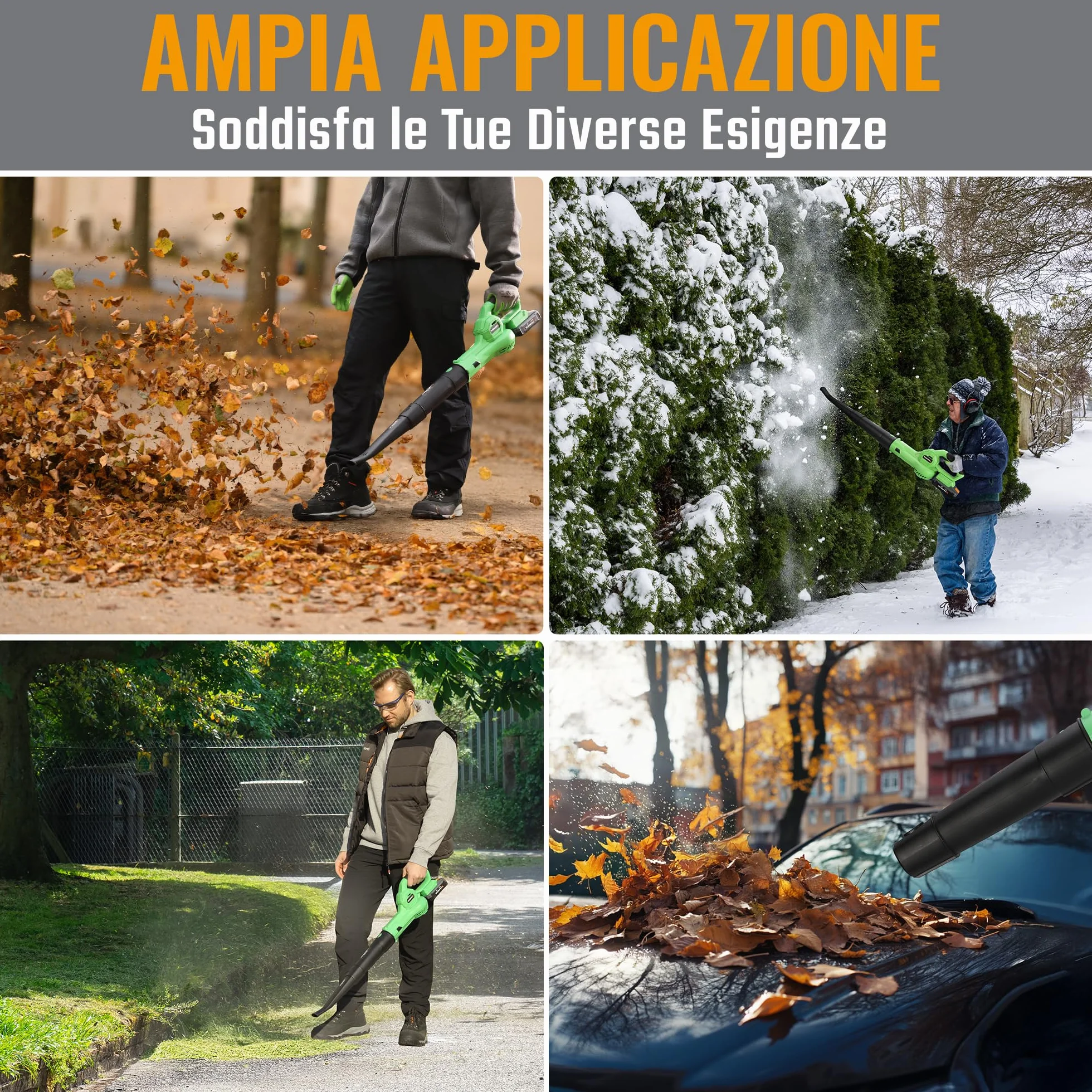 WORKPROX Soffiatore per Foglie 20V con Batteria, Flusso d'Aria Potente 222KM/H, Capacità 290 M³/H, Soffiatore per Giardinaggio