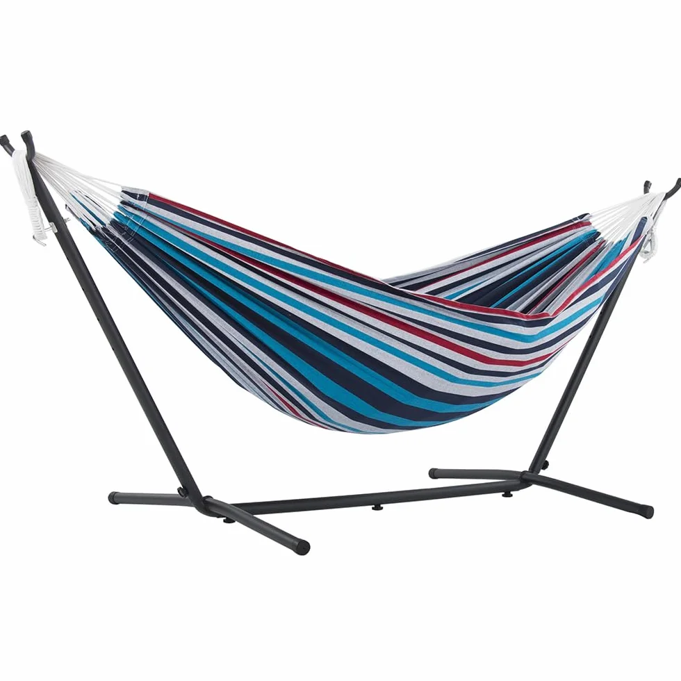 Vivere UHSDO8-12 Amaca con Supporto Brasiliana, Cotone, 250 cm, Portata 200 kg Borsa inclBorsa da Trasporto inclu, Denim Doppia