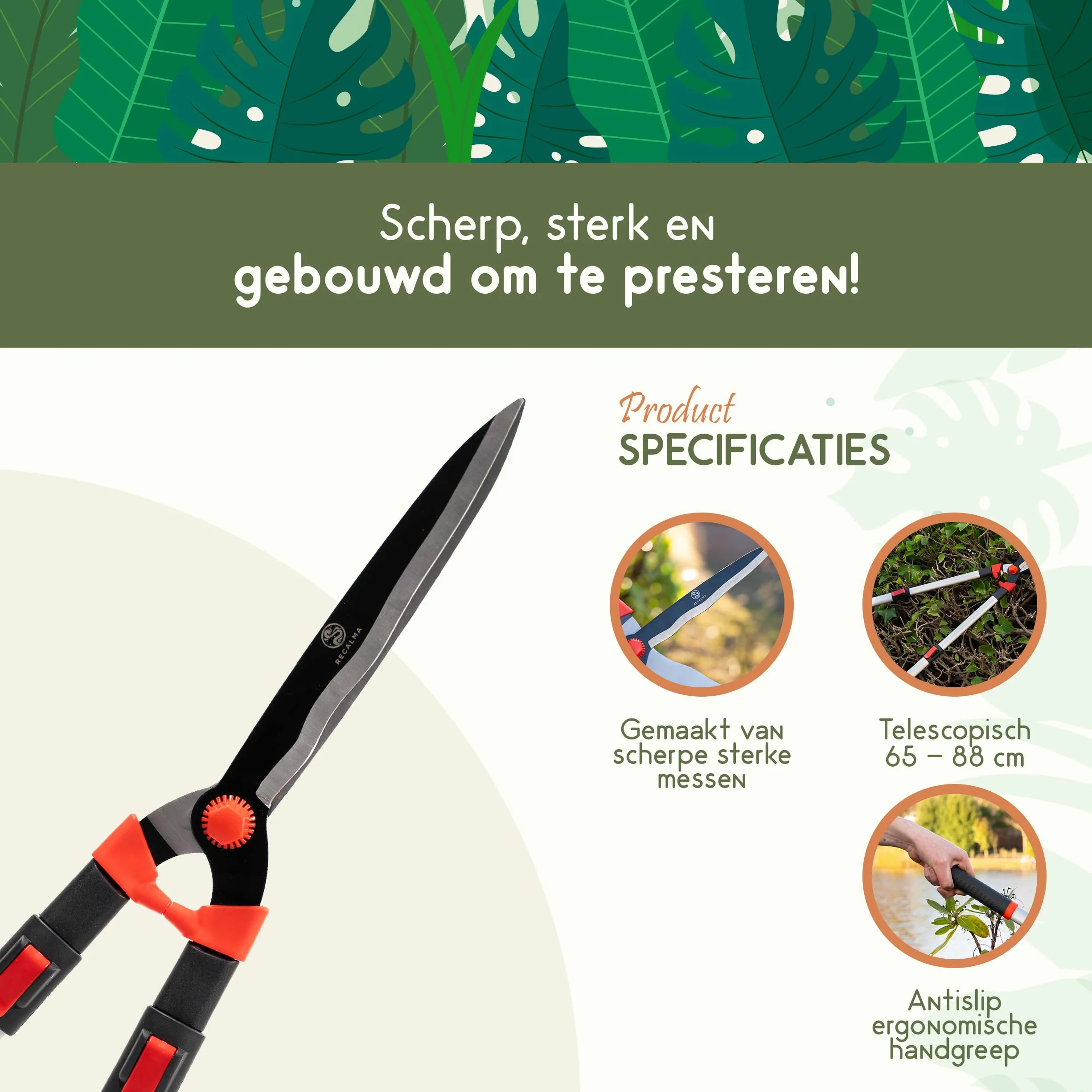 Tagliasiepi telescopico 65-85 cm cesoie da giardino lame in acciaio rosso/nero
