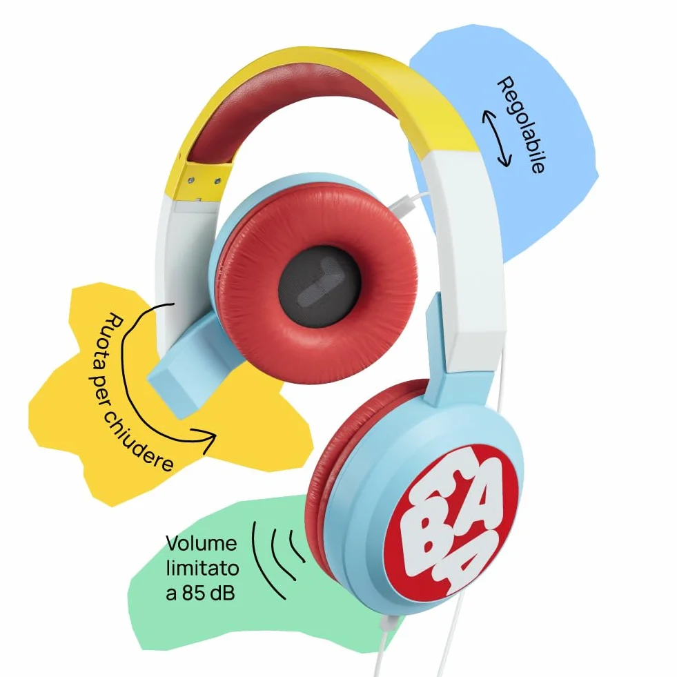 FABA Dudun Cuffie con cavo regolabili pieghevoli per bambini 85dB limitazione suono