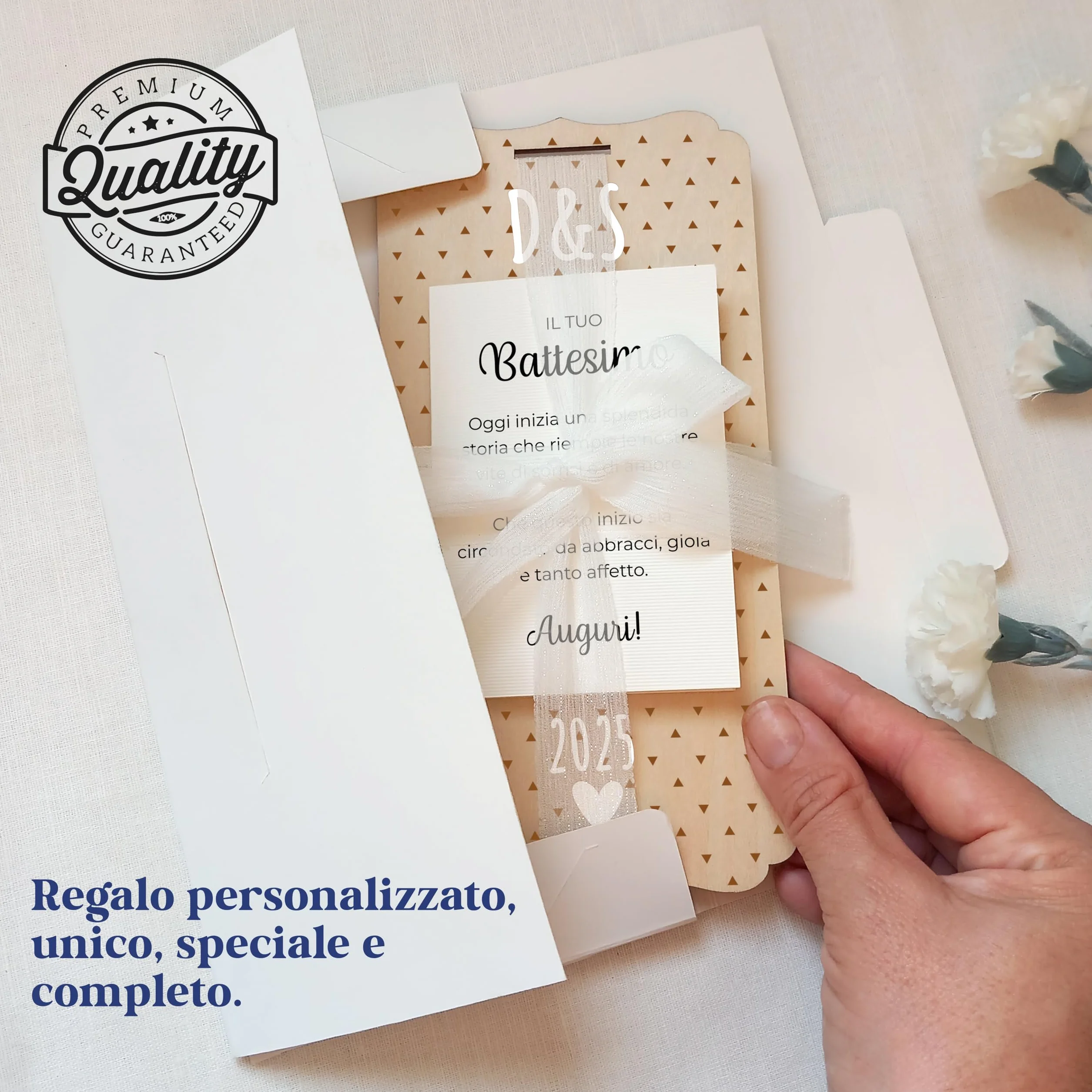 Battesimo carta personalizzata in legno nagu® regalo bambino fiocco busta supporto lettere foto