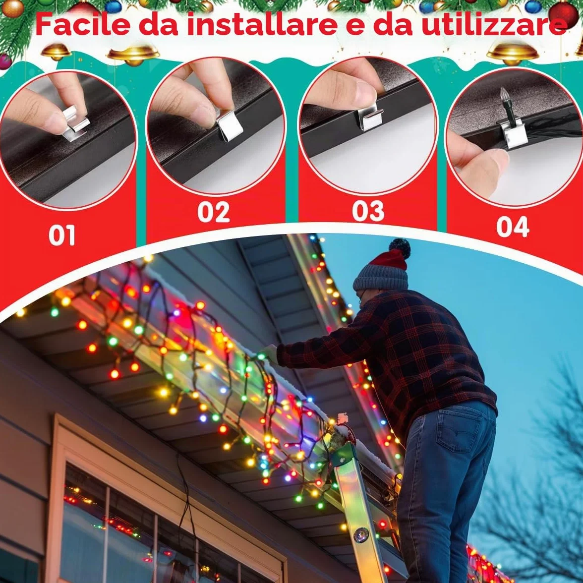 Ganci per Grondaie Luci di Natale in Acciaio Inossidabile 120 Pezzi, Clip per Luci Esterne