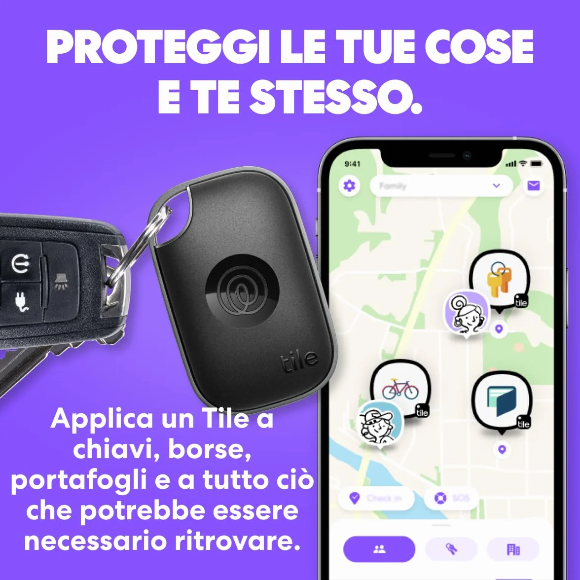 Tile by Life360 Pro Bluetooth Tracker for Keys, Bags, iOS Android, 1-Pack (Nero)