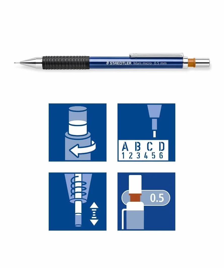 Staedtler Mars Micro Portamine 0.5 Matita Meccanica con Gommino Antiscivolo per Disegno Scrittura