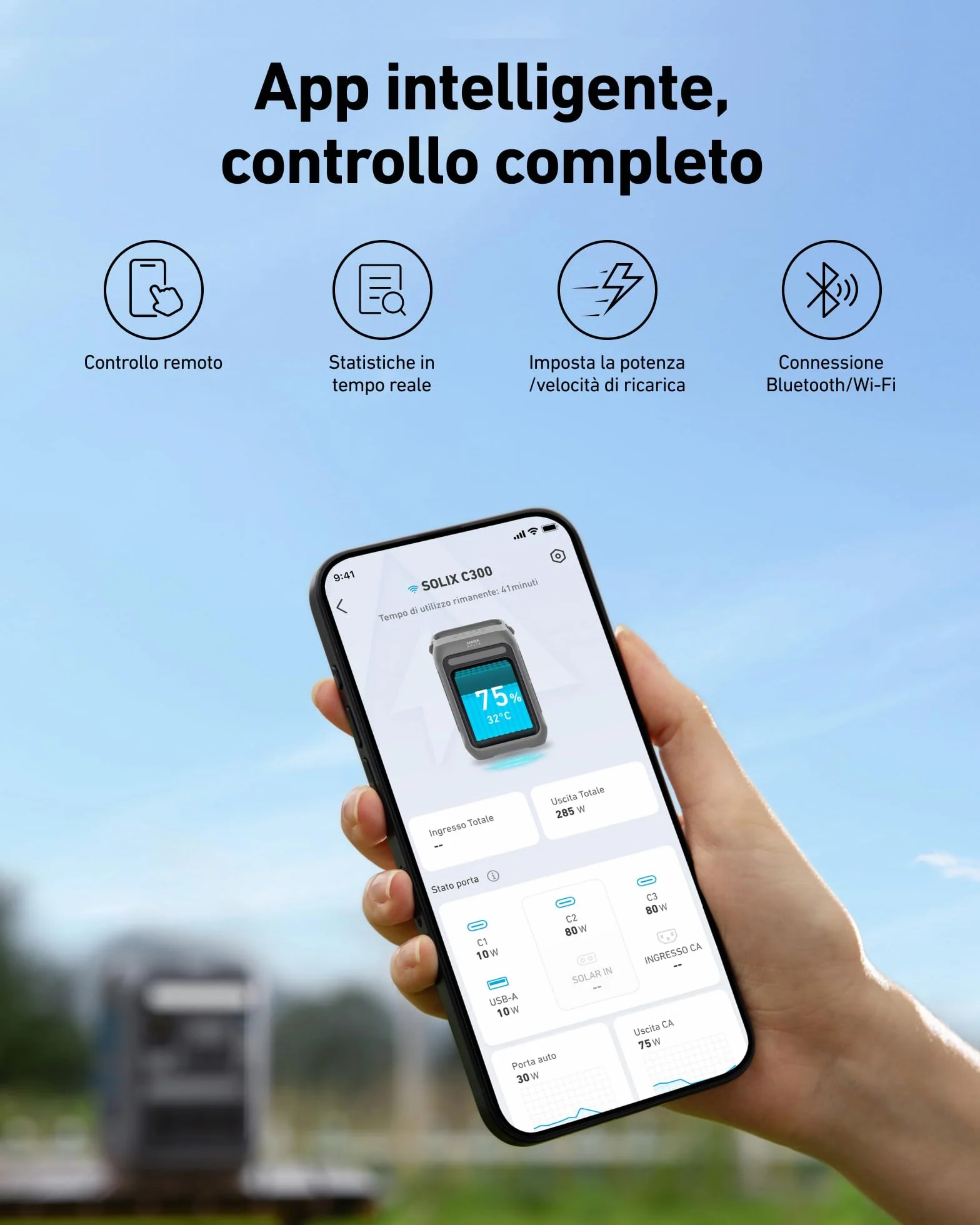 Anker SOLIX C300 centrale elettrica portatile, batteria LiFePO4 da 288Wh, generatore solare da 300W (picco 600W), ricarica bilaterale da 140W, campeggio, viaggi, emergenze (pannello solare opzionale)