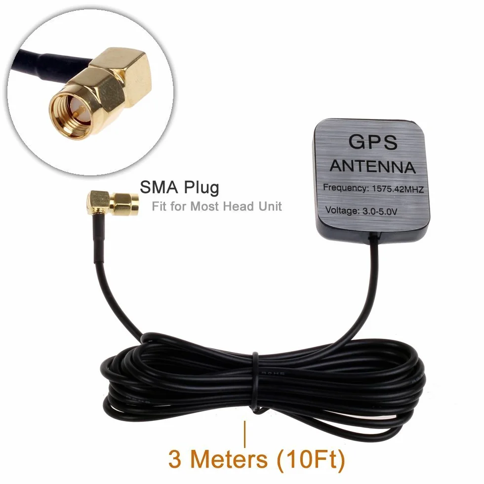 Cocar Antenna GPS Attiva SMA Cavo per Auto DVD Navigazione