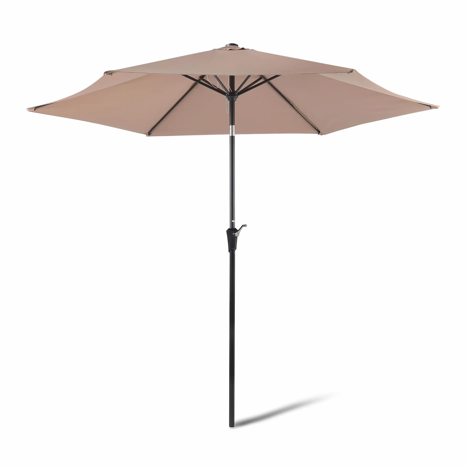 Amazon Basics - Ombrellone da Giardino, Sollevatore a manovella e Pulsante inclinabile, 274cm, Marrone Chiaro