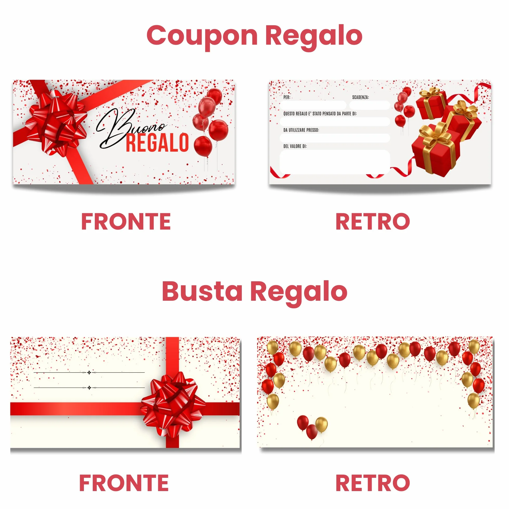 Buoni Regalo Personalizzabili Gift Card Rosso Con Buste