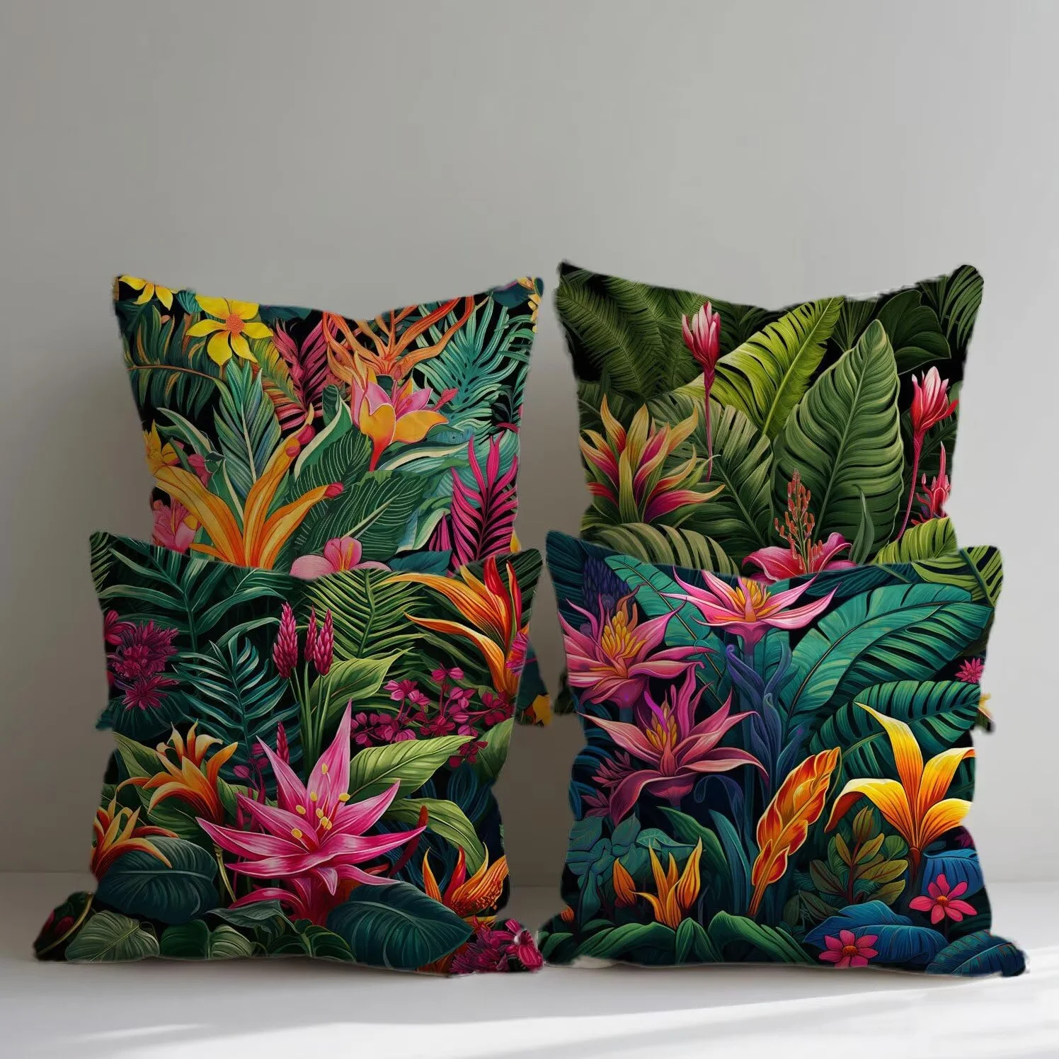 Cuscini Divano 50x50 cm Cuscino da Esterno Impermeabili Cuscini Divano Colore Set di 4, Estate autunno Piante Tropicali Decorativi,Copri Cuscino Con Invisibile Cerniera Per Giardino Soggiorno qq68