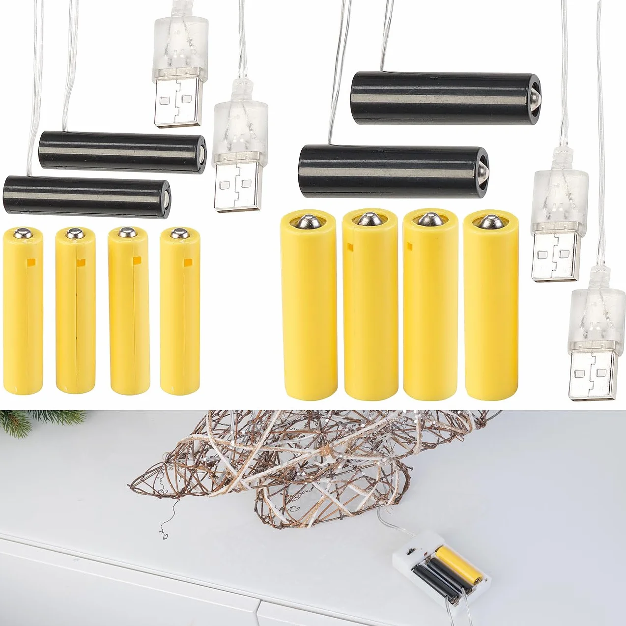 Revolt Adattatore di batteria USB universale 4 pezzi per dispositivi 3V 4,5V AA AAA