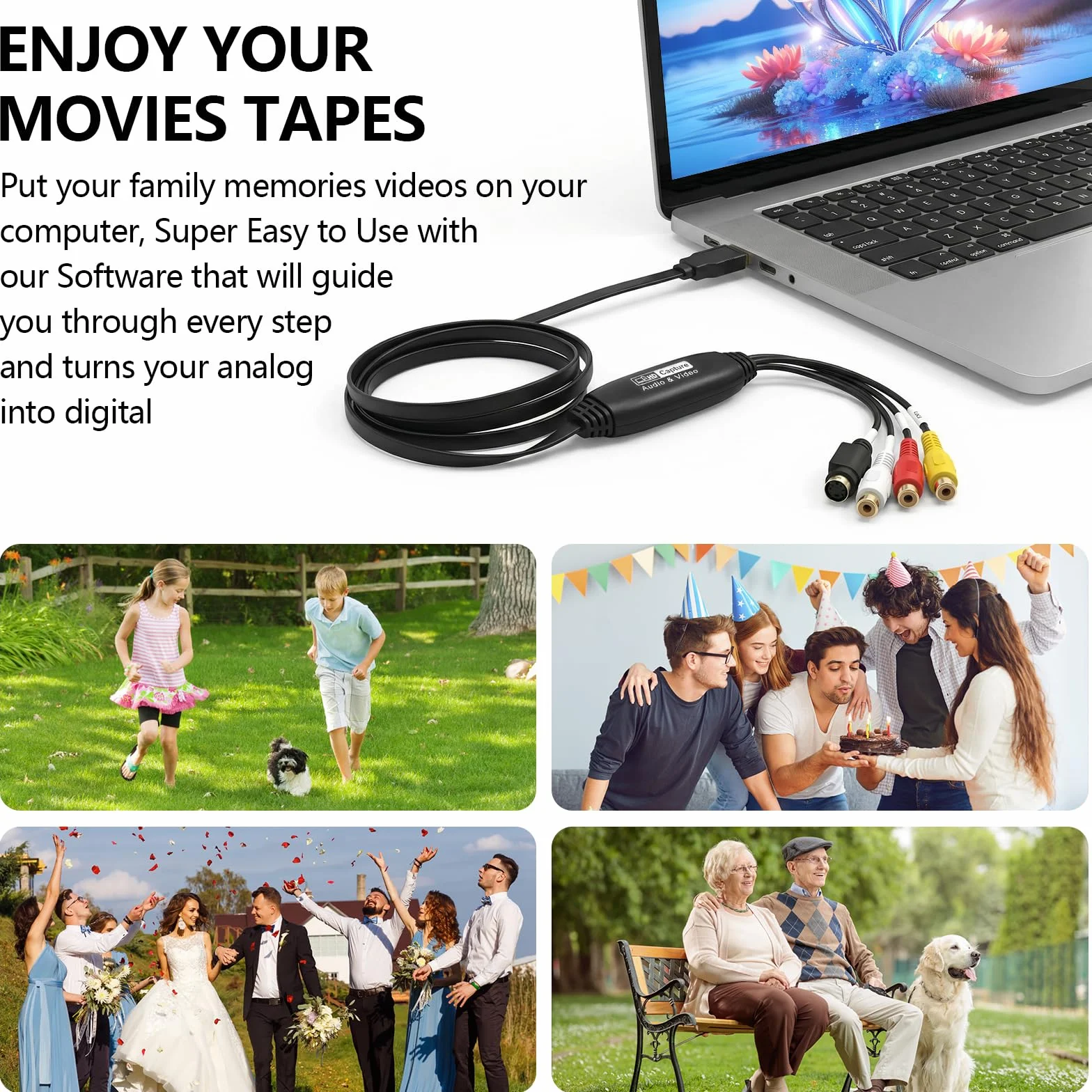 Grabber Video USB 2.0 Digitale VHS Converter, Acquisizione Video per Windows 11/10/8/7 Mac OS