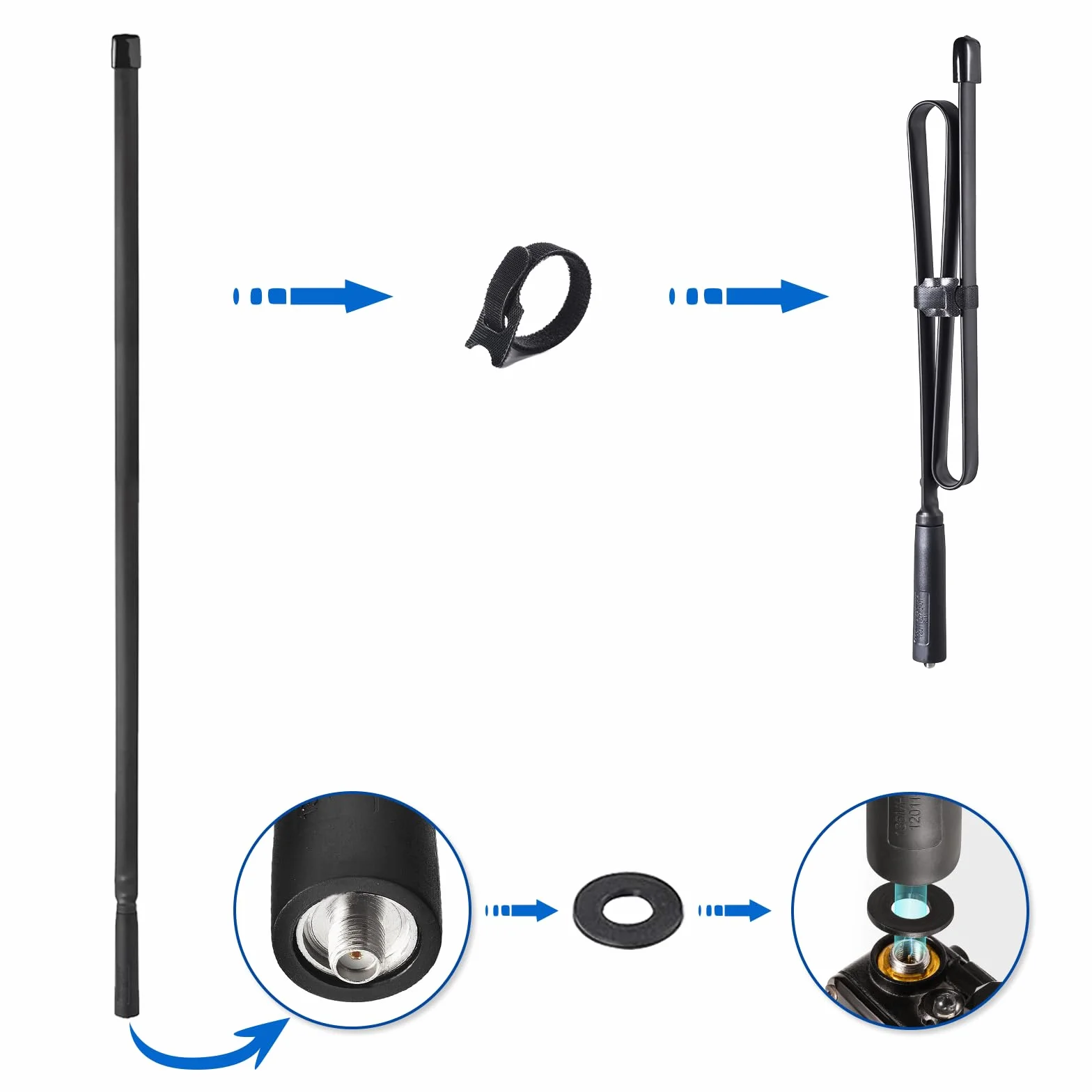 Bingfu Antenna Radio VHF UHF 144Mhz 430Mhz Pieghevole 79 cm SMA Femmina Compatibile Baofeng UV-5R PLUS BF-F8HP UV-82