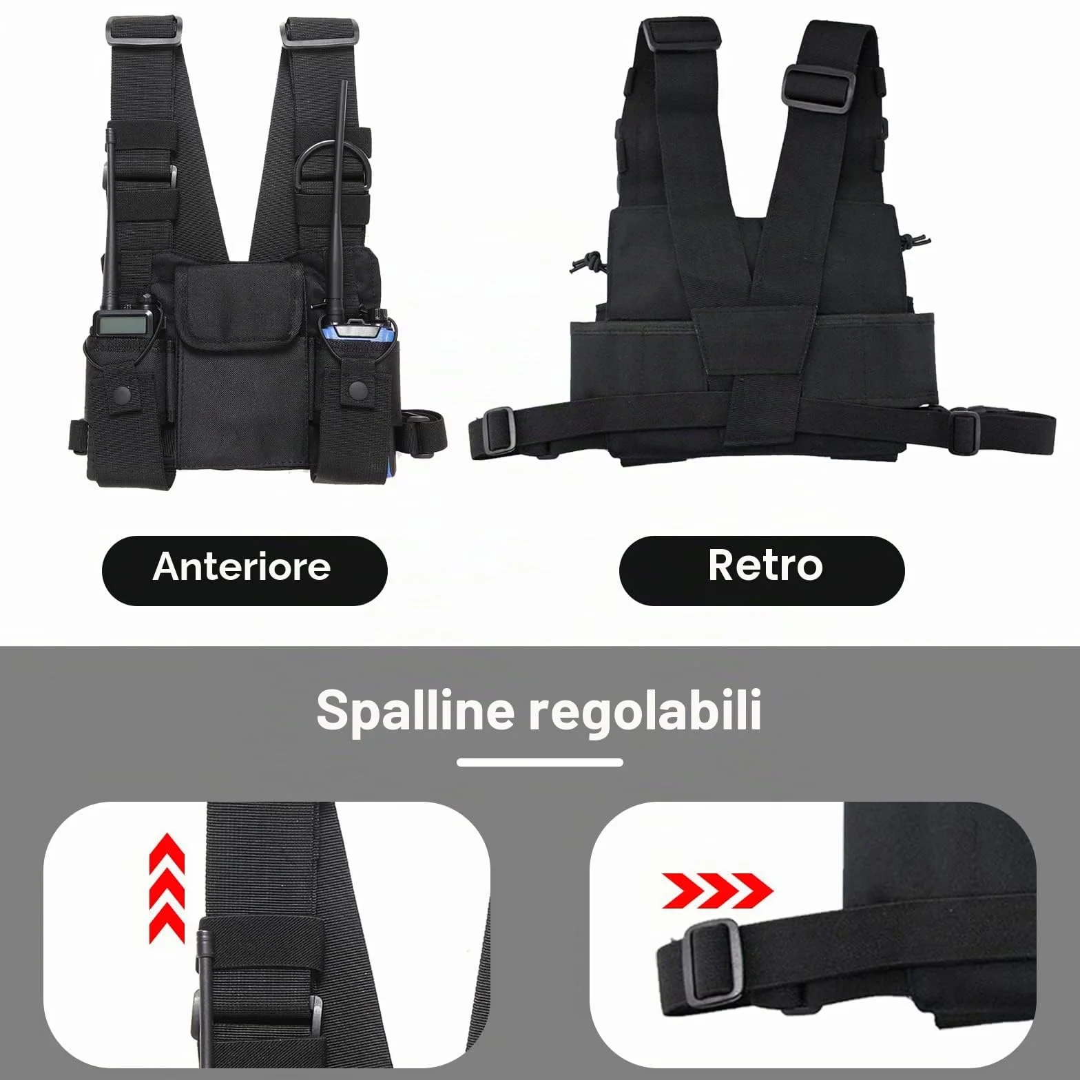 GAESHOW Walkie-Talkie Borsa a Tracolla Regolabile, Chest Pack Universale Mani Libere per Radio