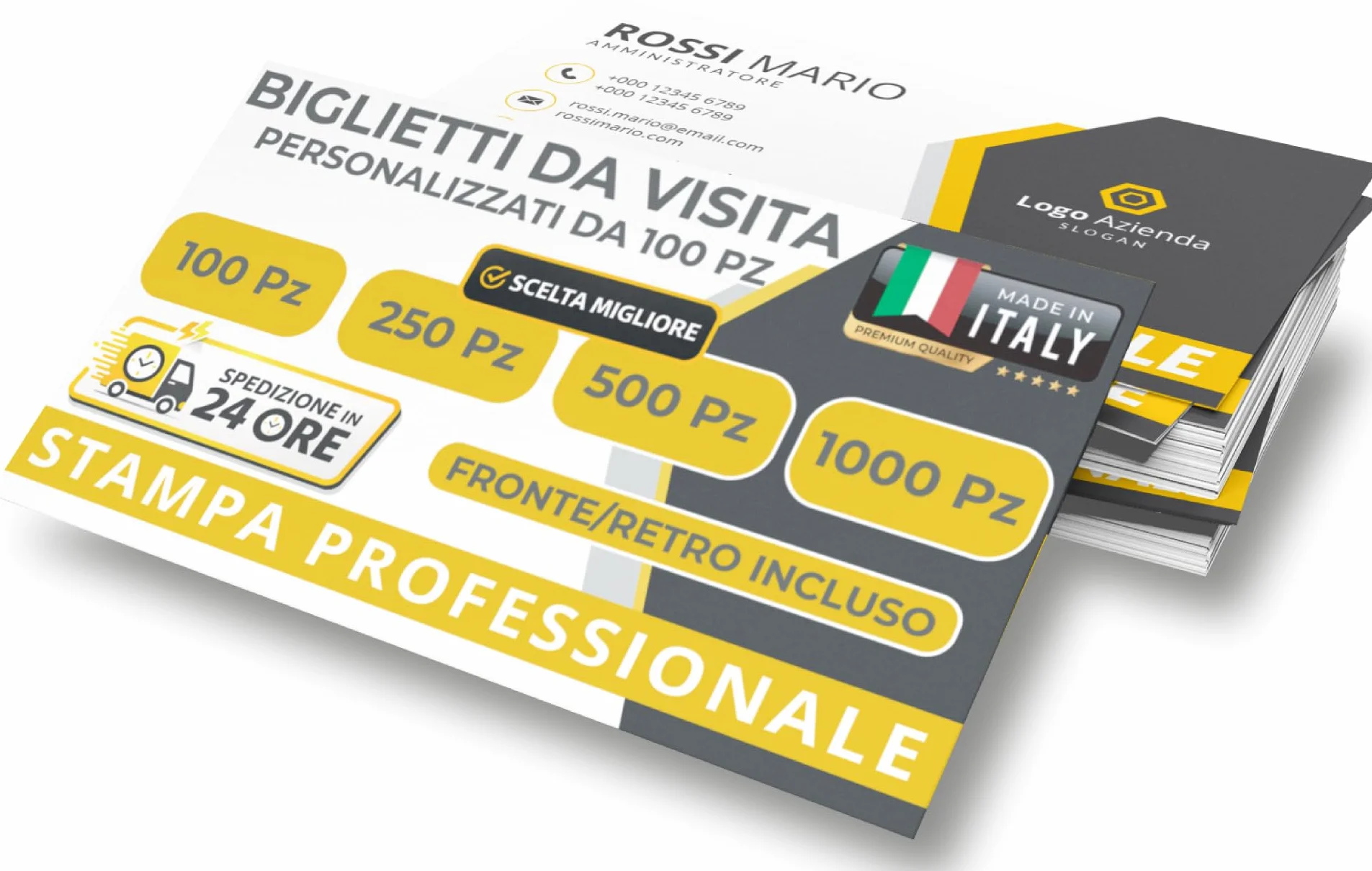 Biglietti da Visita Personalizzati 100 pezzi 85x55 mm Fronte Retro Colori Carta Patinata Opaca