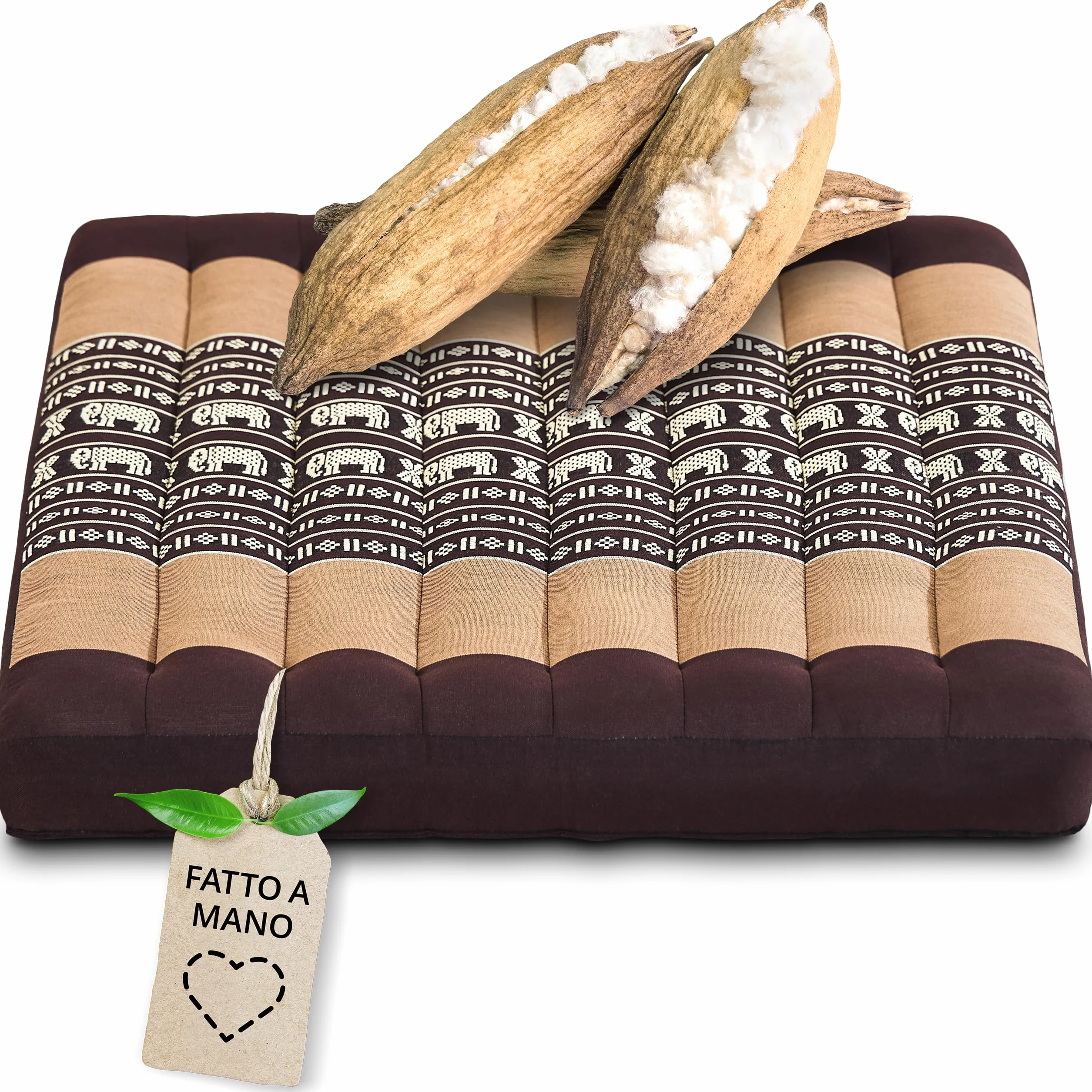 livasia cuscino coprisedia grande - 50x50x6cm - cuscino per pavimento indoor/outdoor, cuscino meditazione yoga, mobili in pallet, cuscino impunturato per sedia e panchina (Marrone/Elefanti)