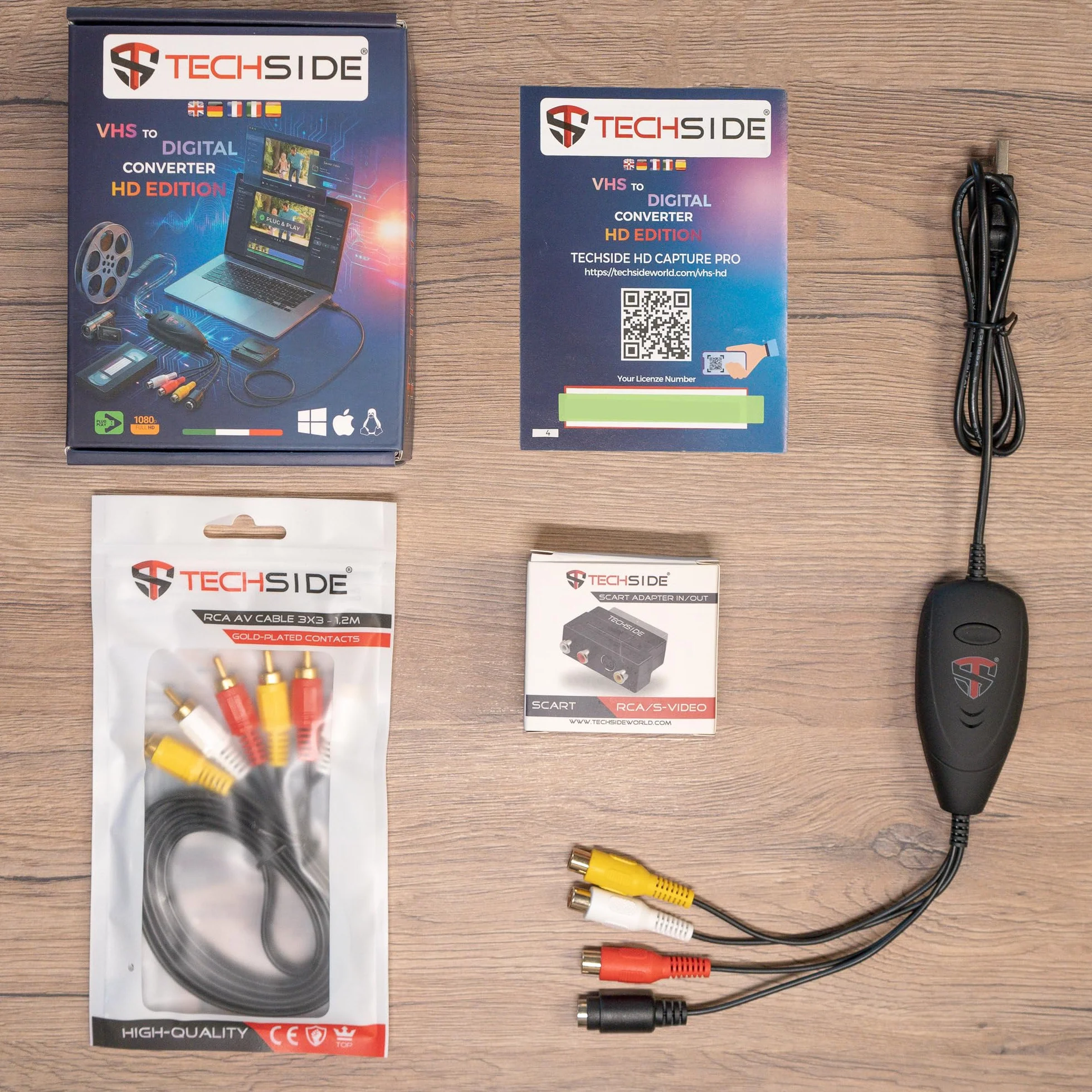 TechSide Video Grabber 2025: Convertitore VHS in Digitale USB 2.0 con SCART e RCA per Videoregistratore, Hi8, Mini DV – Scheda Acquisizione Video MP4