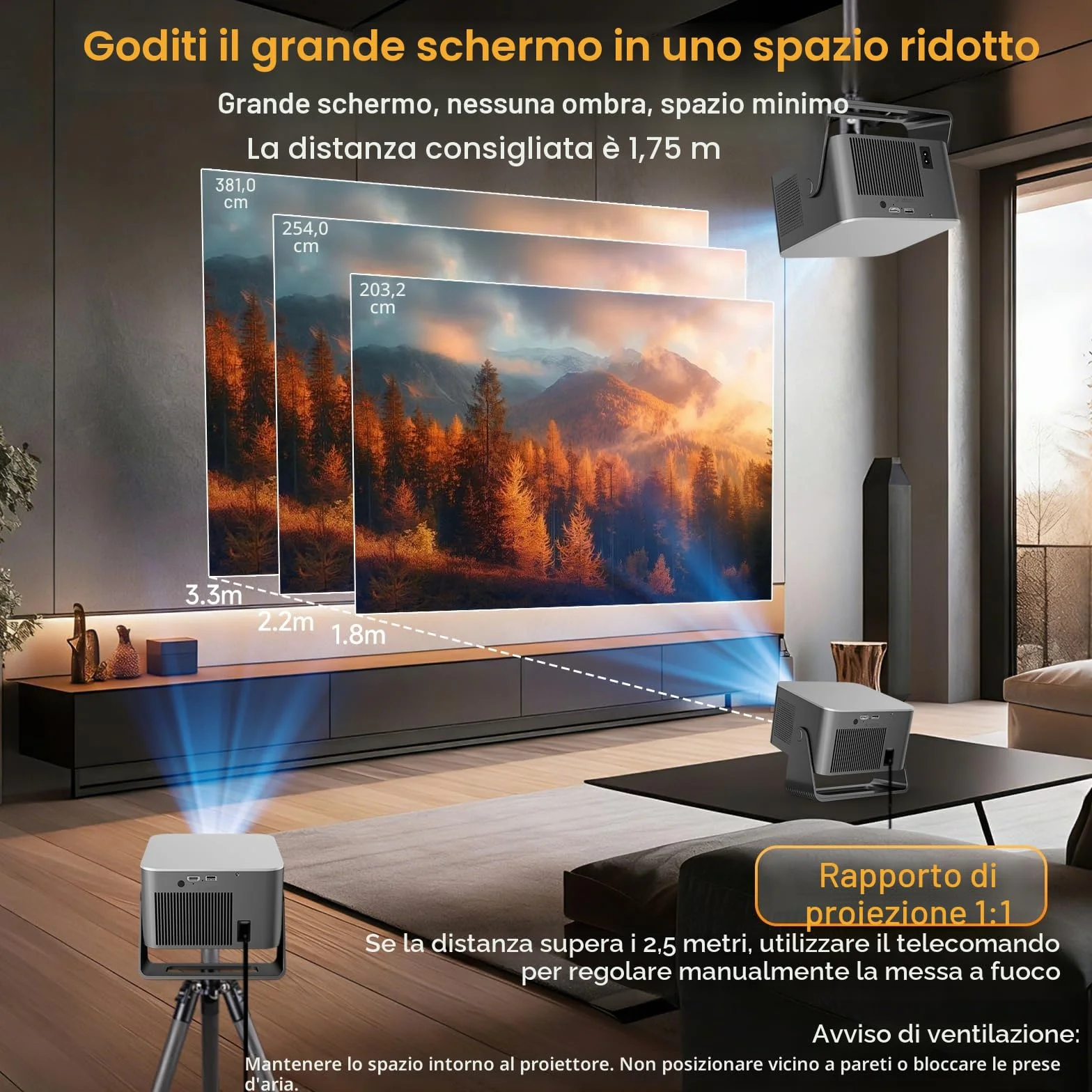 Proiettore 4K con Google TV, nativo Full HD 1080p, mini proiettore home theater, Bluetooth, WiFi, messa a fuoco automatica, correzione trapezoidale 6D