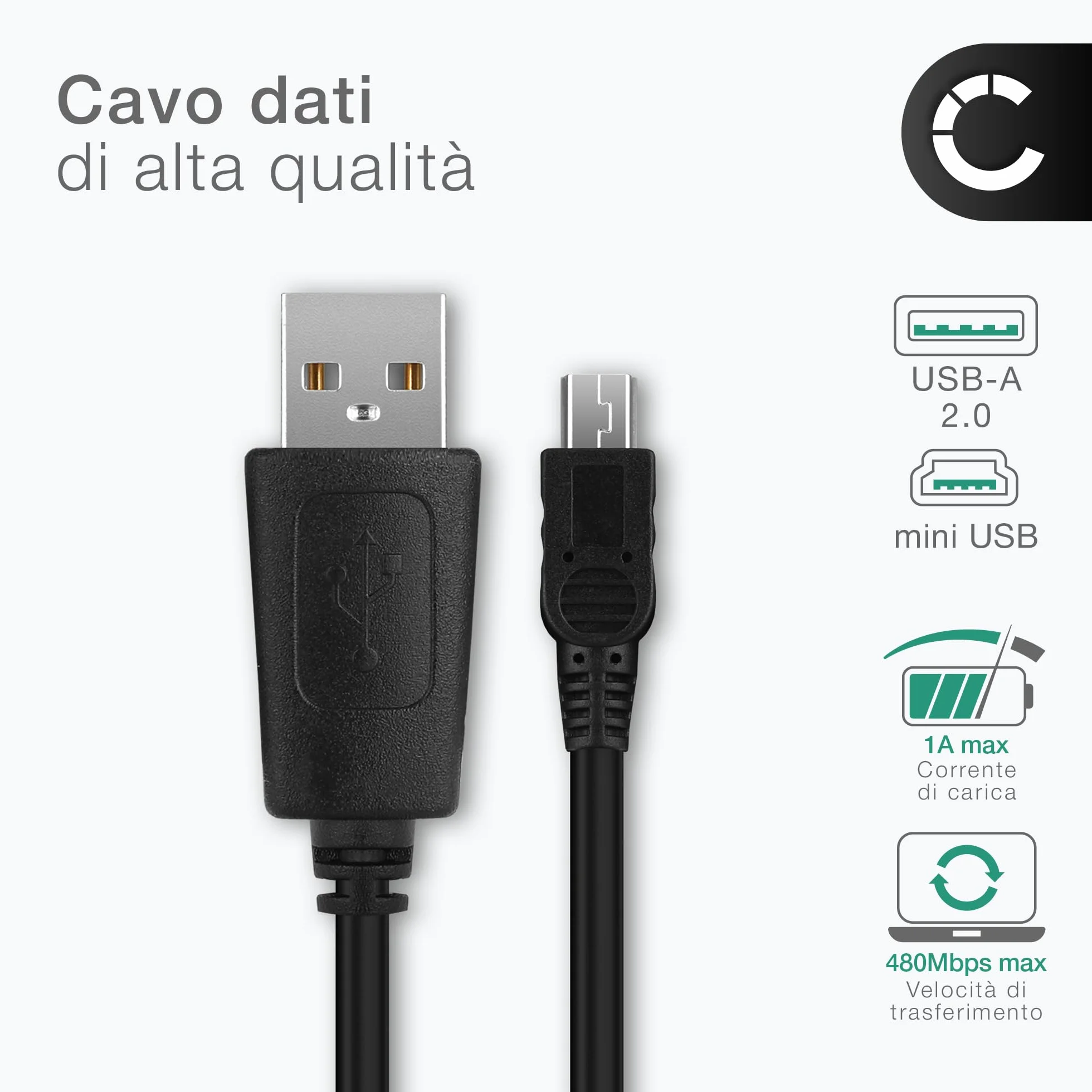 CELLONIC Cavo USB 2.0 compatibile con Garmin Edge, Drive, Nüvi, eTrex, GPSMAP ricarica 1A 1m nero