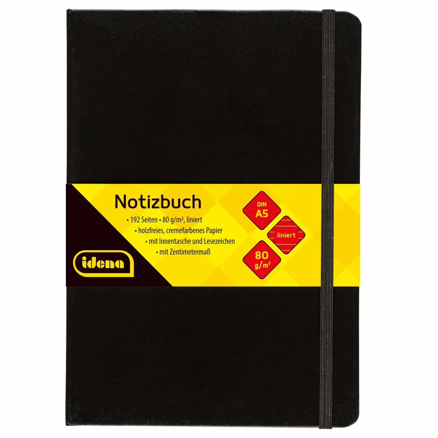 Idena Taccuino DIN A5 a righe 192 pagine 80 g/m² copertina rigida nera 1 pz