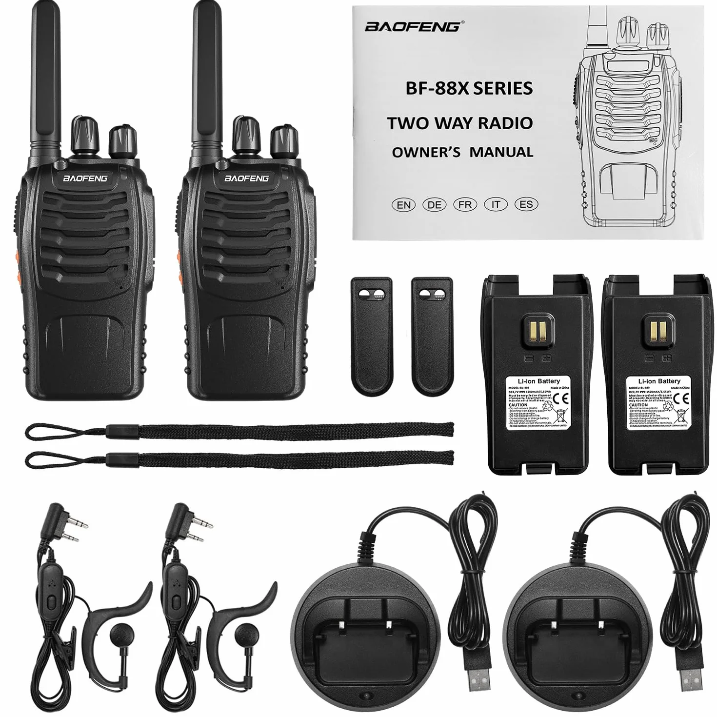 BF-88X Walkie Talkie PMR446 16 canali lunga portata con caricatore USB e auricolari