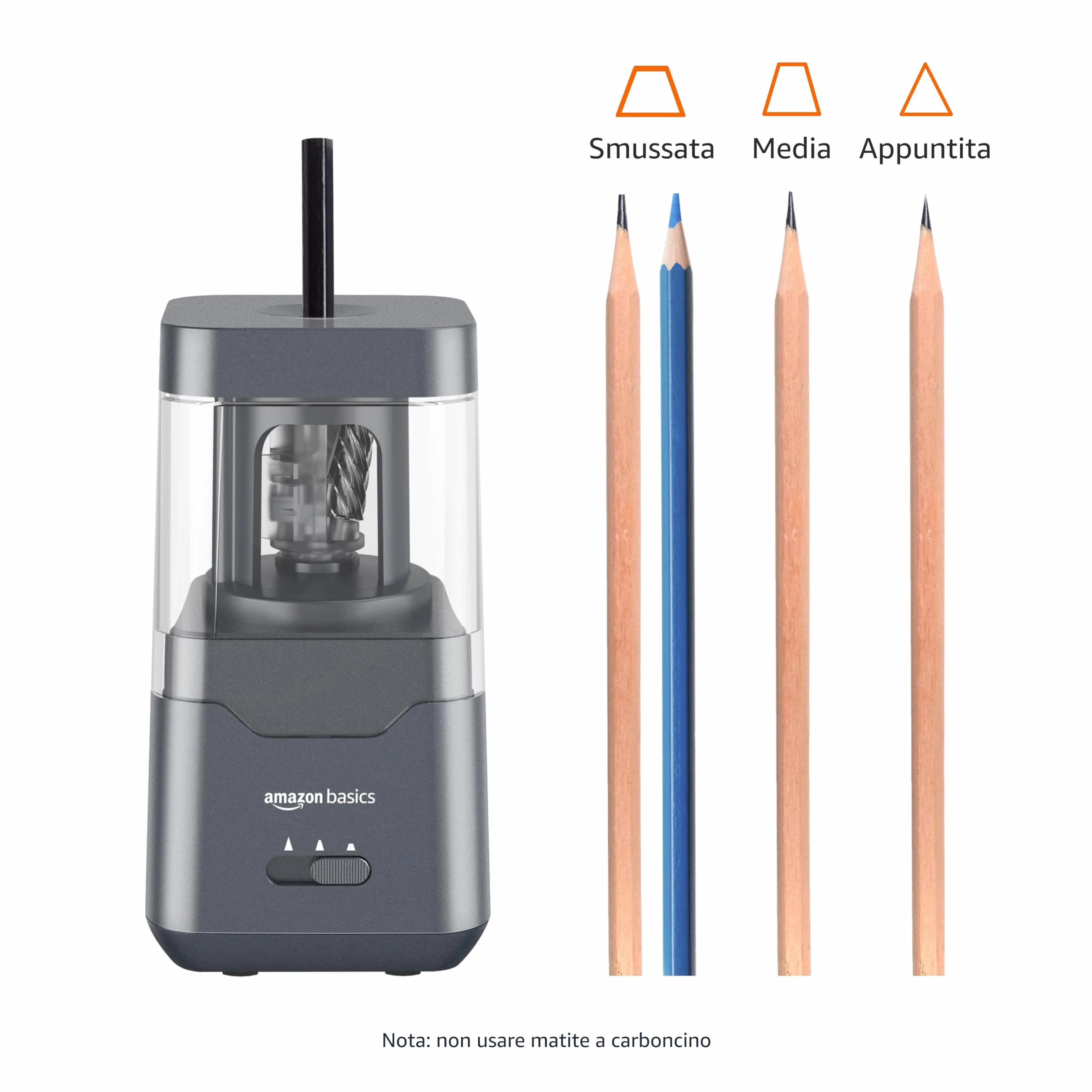 Amazon Basics Temperamatite elettrico portatile, lama a spirale, arresto automatico, alimentato a batteria/USB, Nero