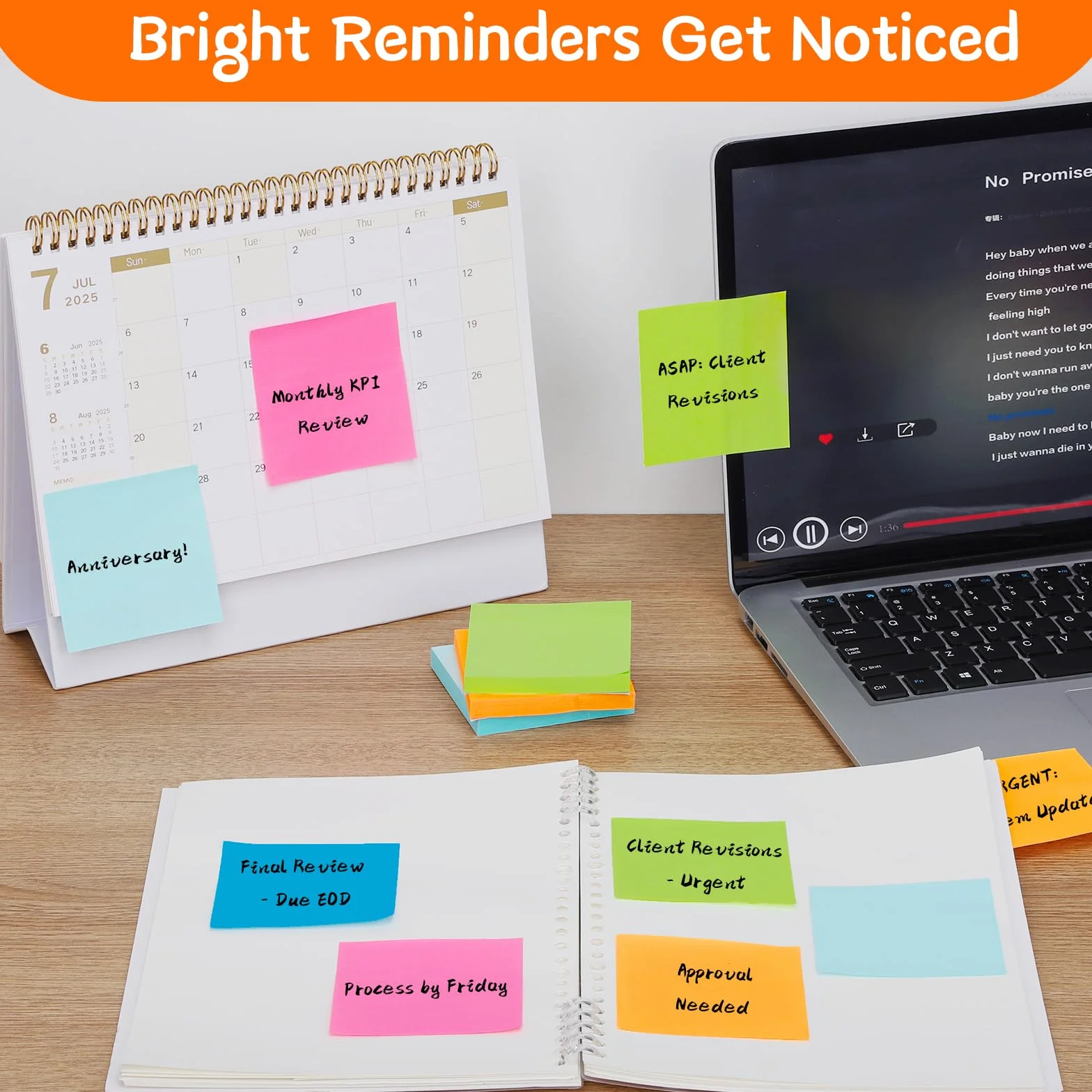 Foglietti Adesivi 76x76mm Sticky Notes 100 Fogli 5 Colori Vivaci Rimovibili per Ufficio