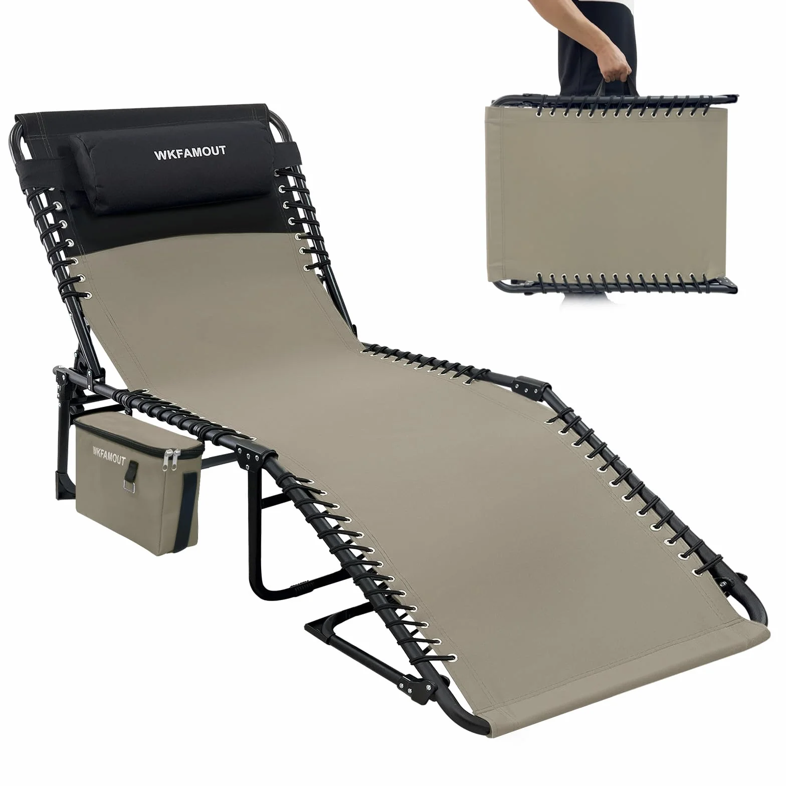 Sedia Sdraio da Esterno con Borsa Frigo Staccabile per Adulti 190x59CM Sedia Reclinabile Pieghevole 5 Posizioni Regolabili Robusto e Stabile con Poggiatesta Regolabile Carico Massimo 120 kg