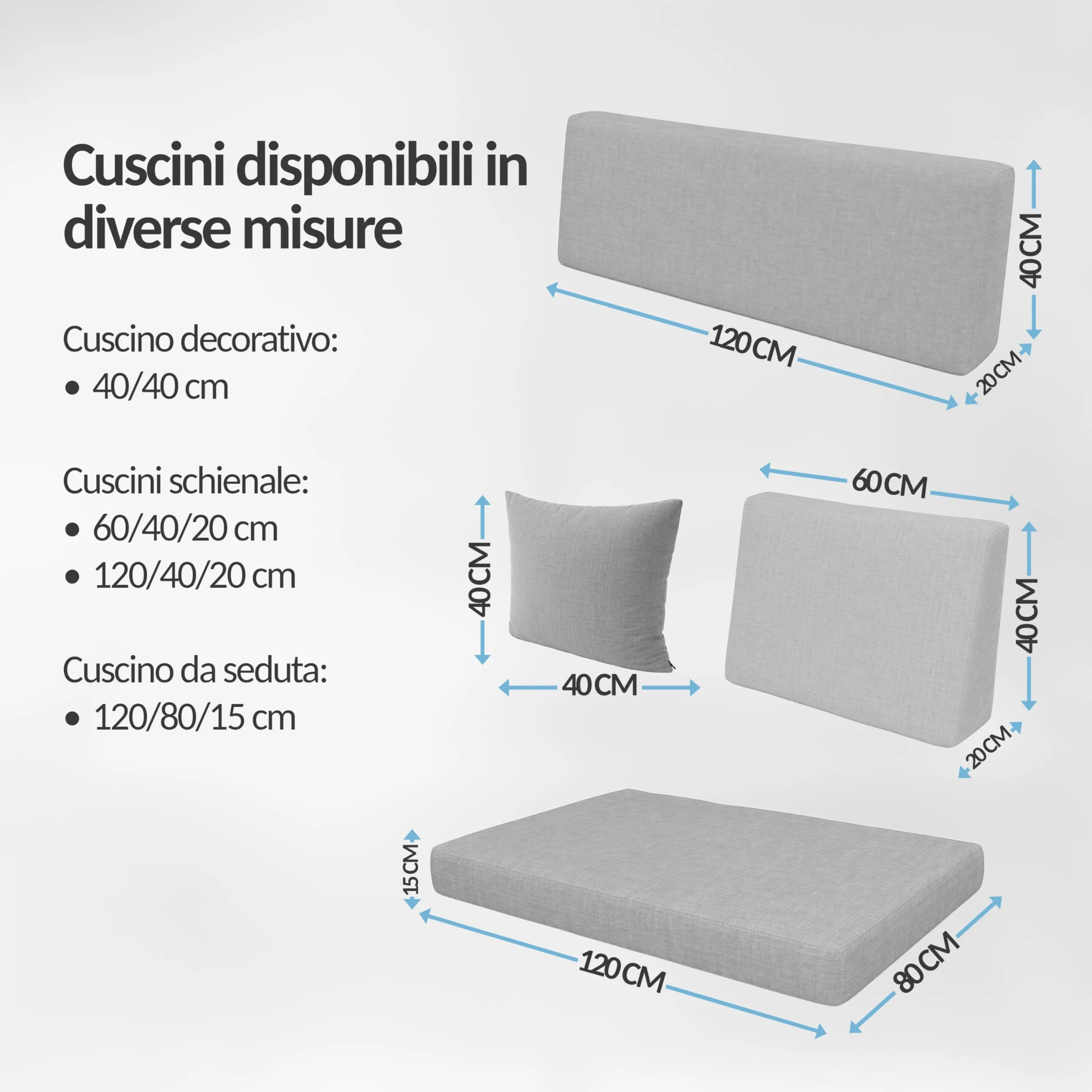 Cuscini per Pallet Impermeabili Beige 120x80 cm Seduta 120x40 cm Schienale Set di 2 Oeko-Tex Made in EU