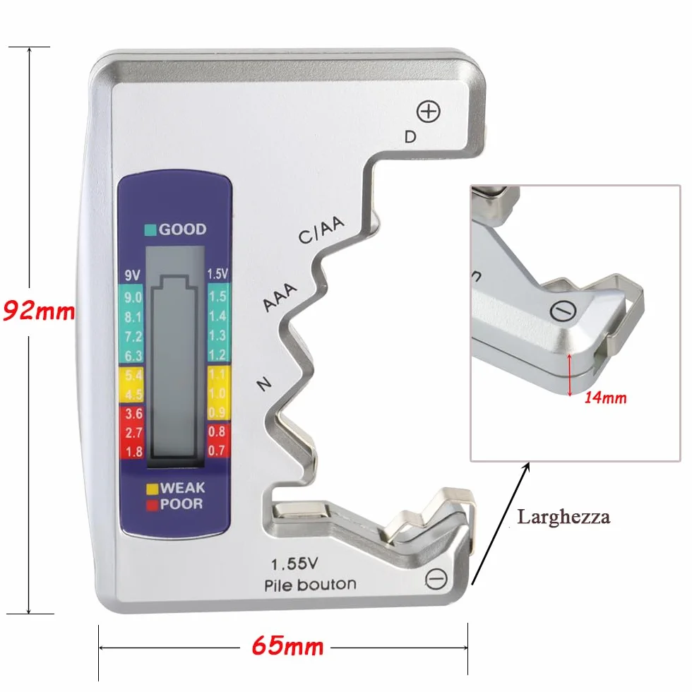 Mesee Misuratore Digitale Batterie Universale, Tester Batterie LCD Portatile per AA AAA C D N 9V 1.5V