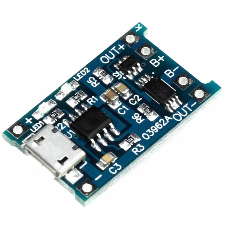 TP4056 + DW01 Modulo di ricarica Li-Ion 1A MicroUSB per batteria LiIon 3,7V LiPo cella singola 2 pezzi