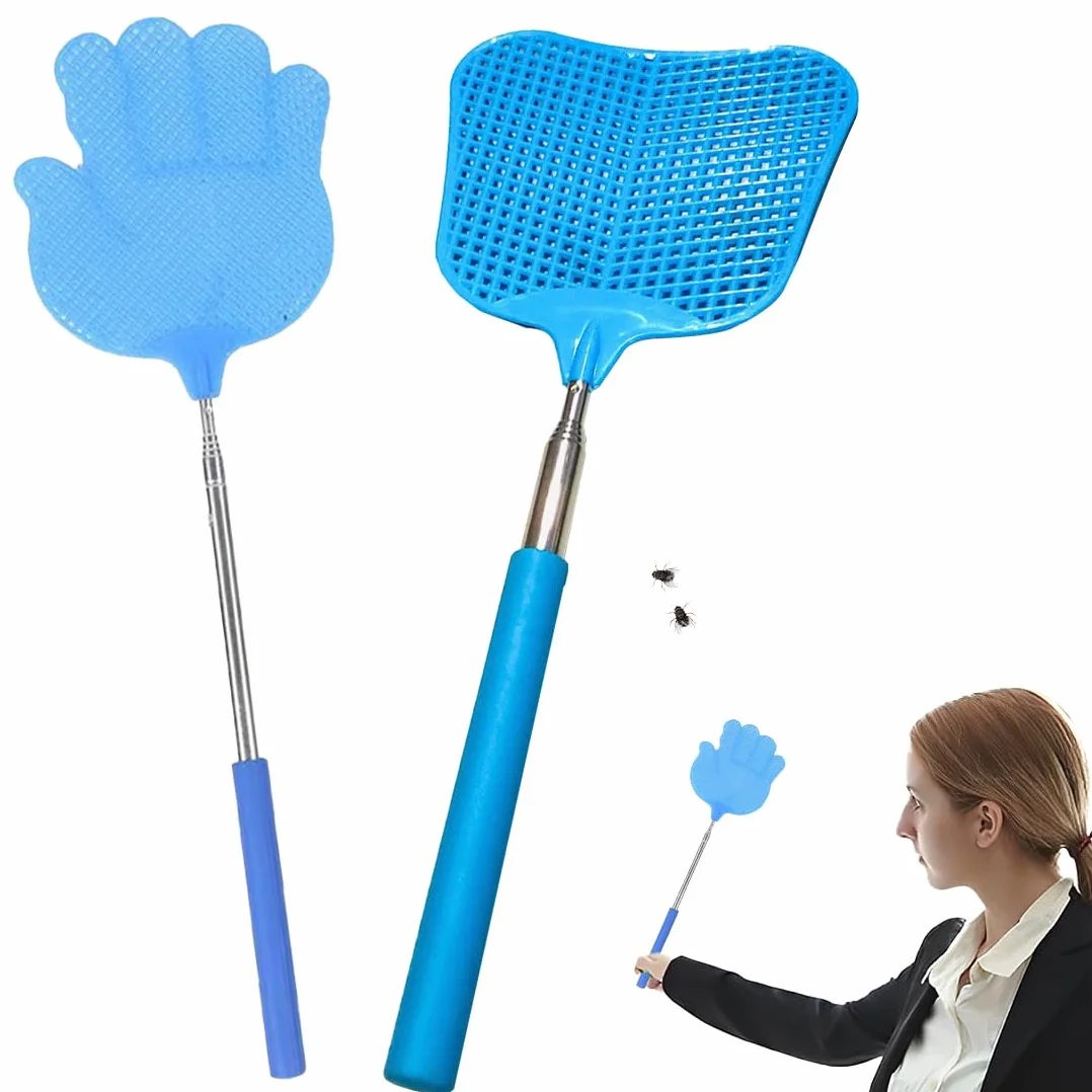 WeddHuis 2 pezzi Scacciamosche Estensibile Stabile, Colorato Manuale Paletta Mosche, Plastica Forte Flessibile per Prevenire Mosche, Zanzare e Insetti, Paletta Insetticida Mosche (Blu)