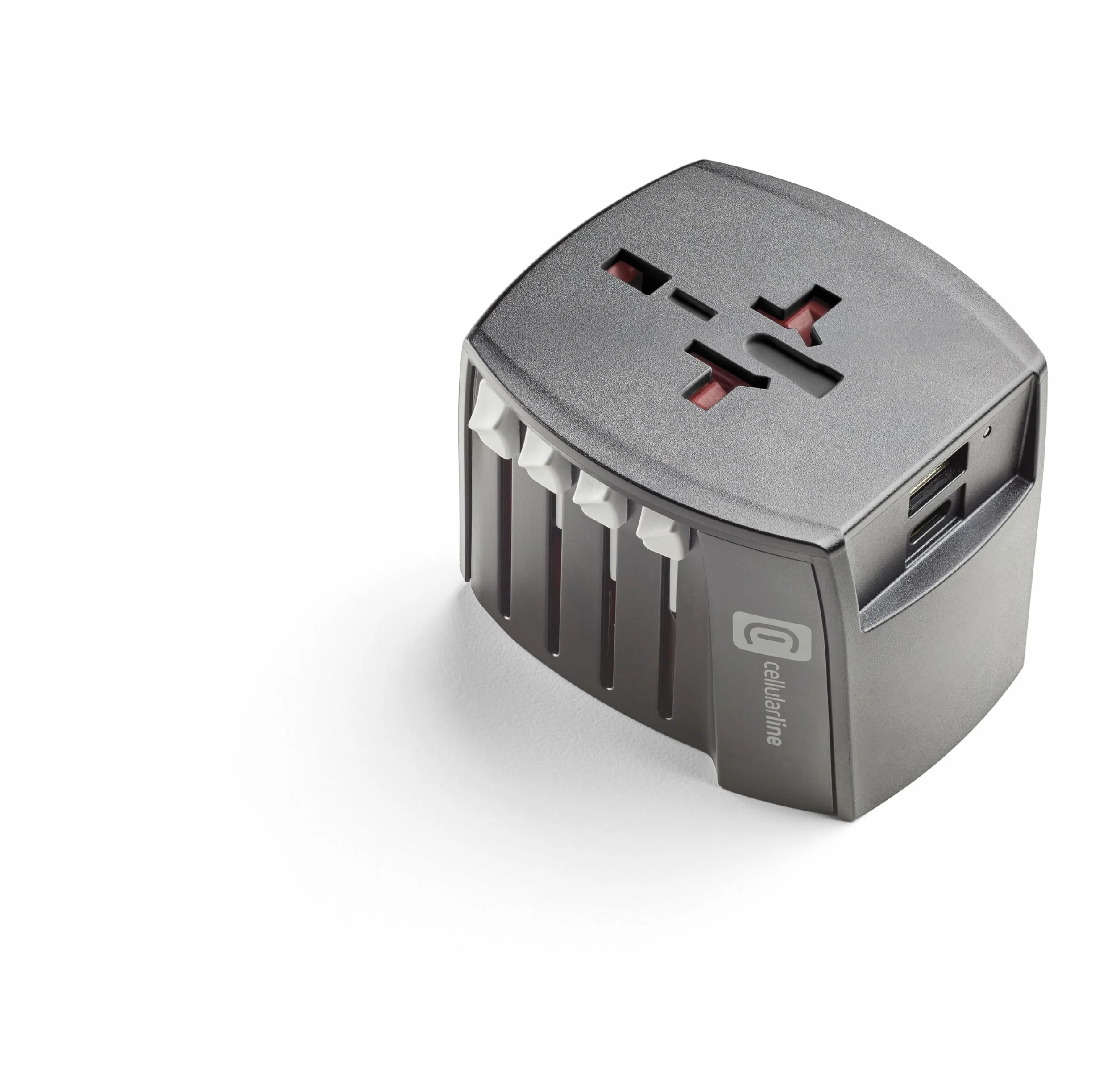 Cellularline Adattatore da viaggio multispina USB 18W USB-C 20W 100-240V 600W EU/UK/AUS/USA Nero