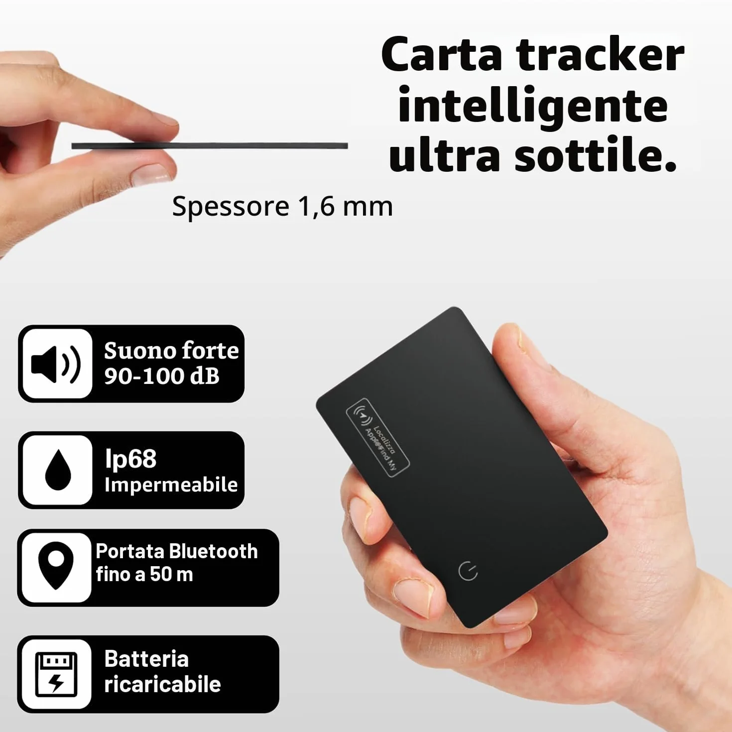 Reyke Scheda di tracciamento del Portafoglio Sottile compatibile con Apple Find My per etichette bagagli telefoni cellulari passaporti
