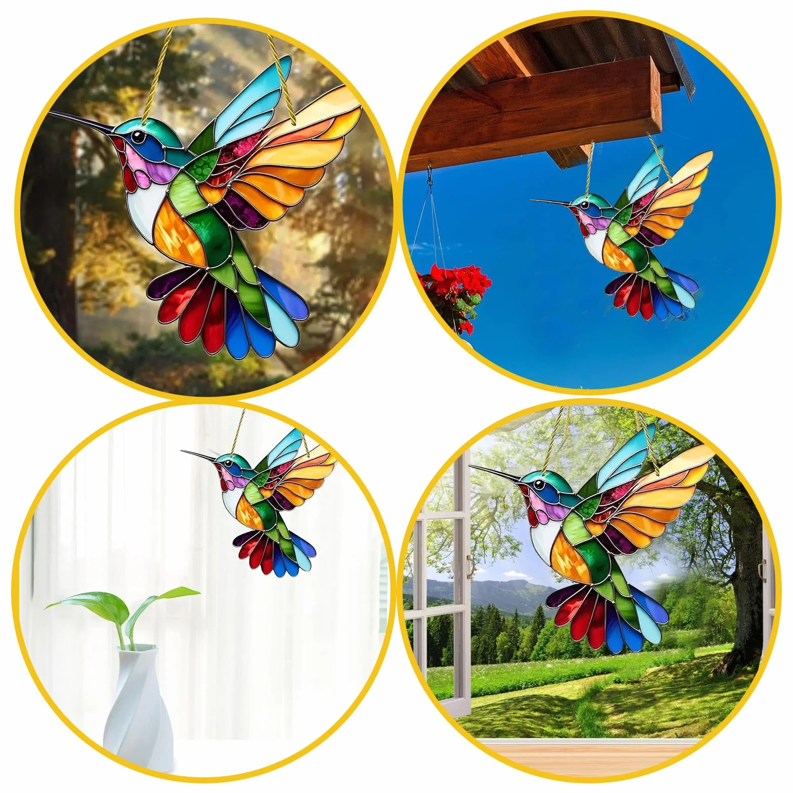 2 Pezzi Acchiappasole a Forma di Colibrì, Acchiappa Sole,Colibrì Prisma Arcobaleno da Finestra, Colorato Acchiappasole Colibrì, Uccelli Acchiappa Sole da Appendere