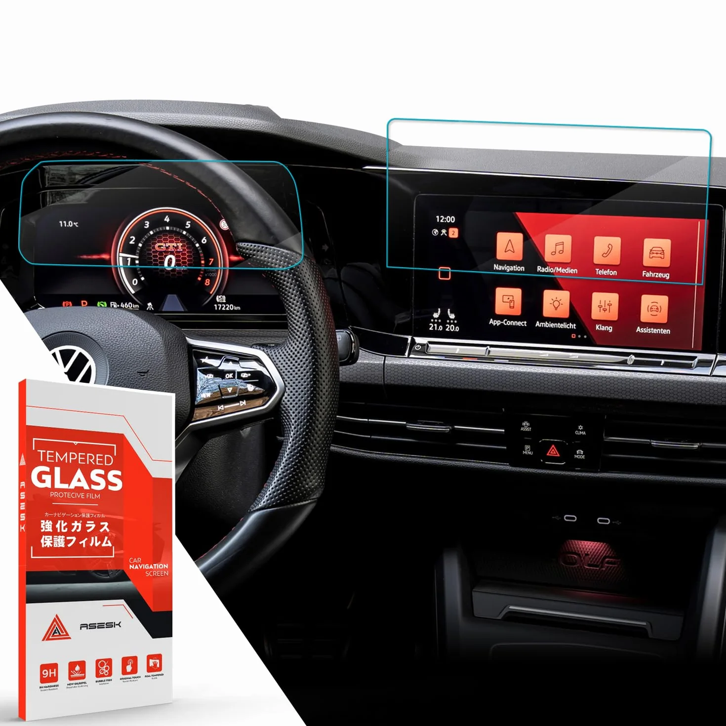 Pellicole Protettive per Display VW Golf 8 MK8 GTI GTD GTE 2020-2024, Vetro Temperato