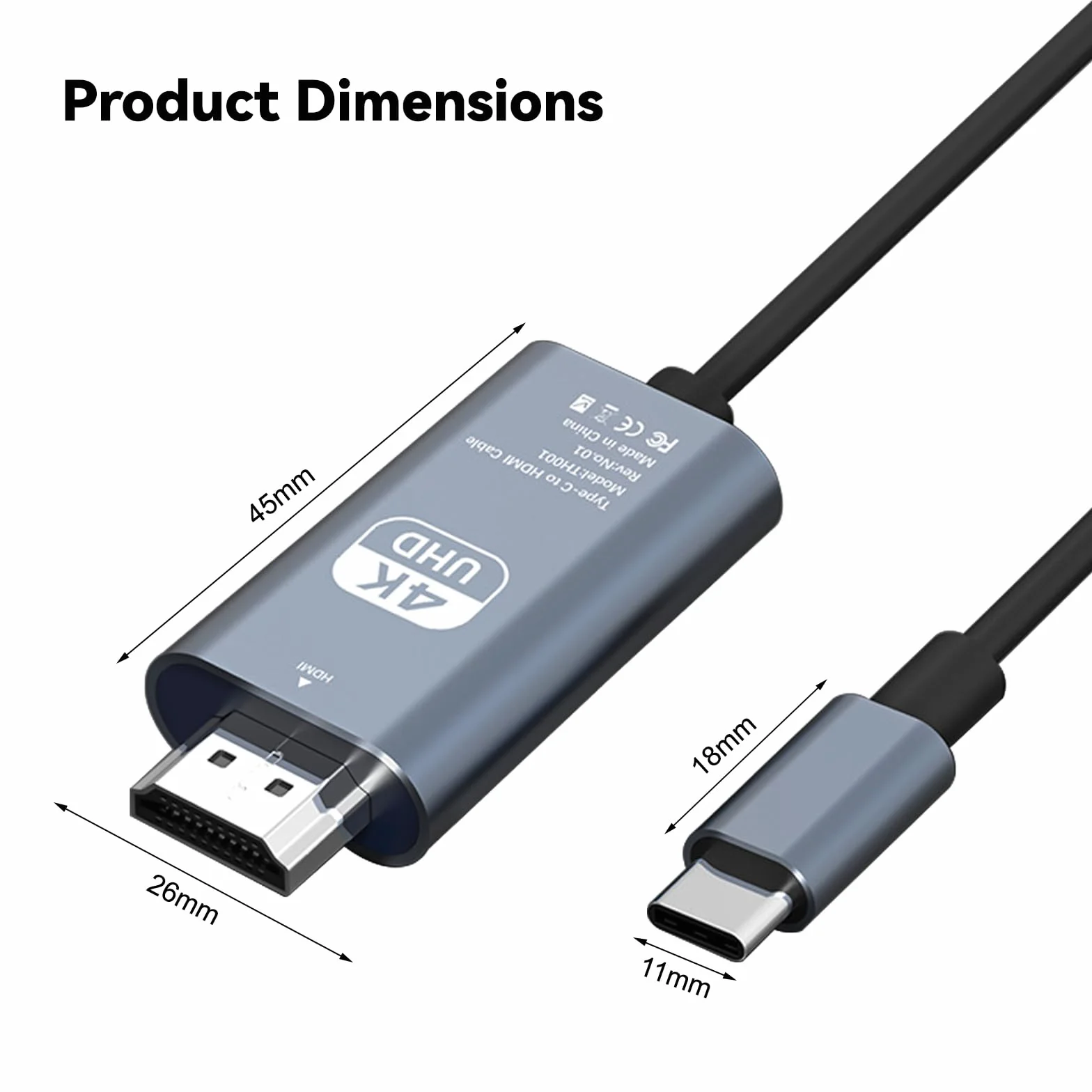 Cavo HDMI USB C 4K 2M Adattatore Compatibile Thunderbolt 3/4 a HDMI per Surface Pro 7/8/9, iPad Pro 2018, Air 2020/2022, Huawei Mate 40, Vivo X80 Pro, Samsung S23