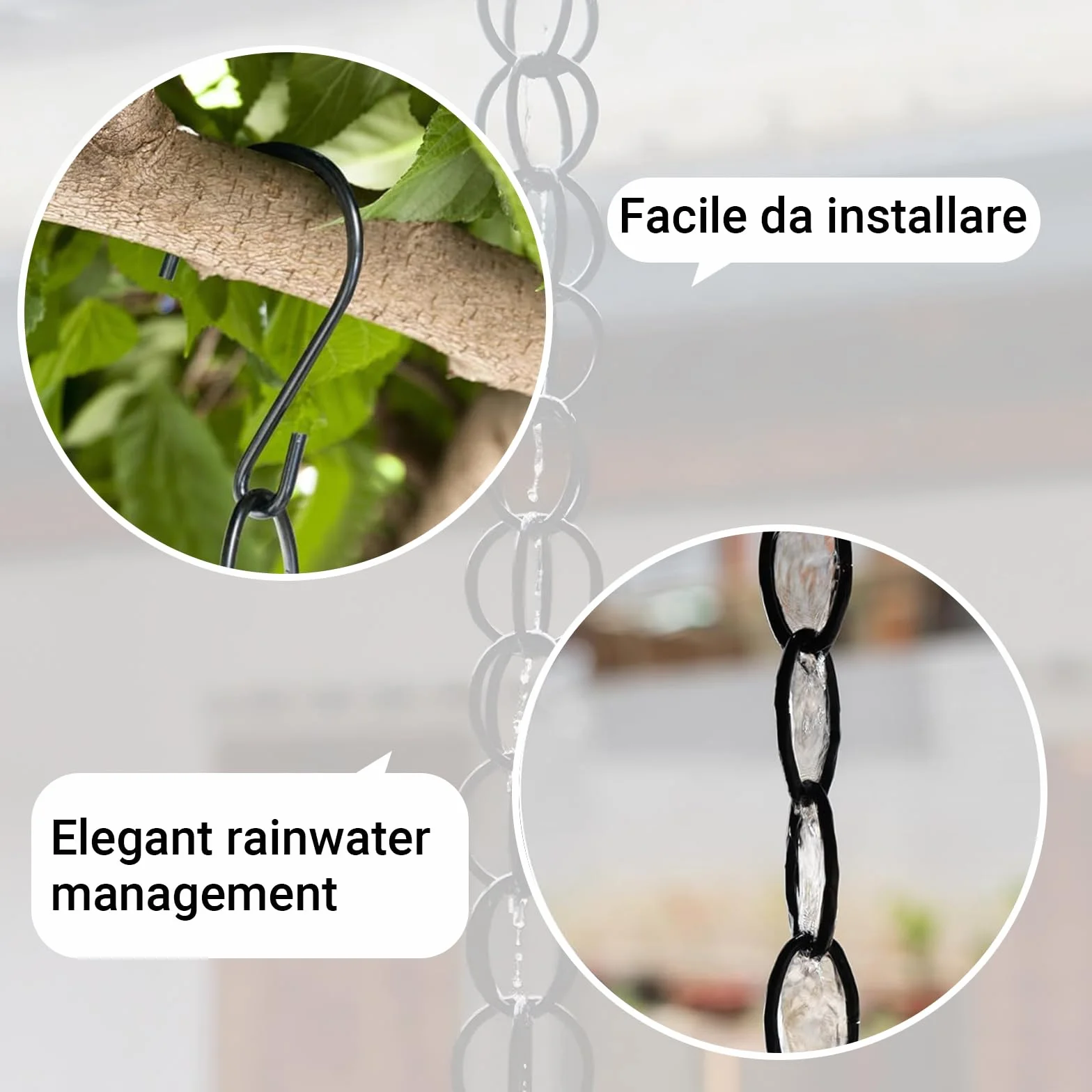 Catena da Pioggia Antica Giapponese 2.4m Nero per Giardino Terrazzo