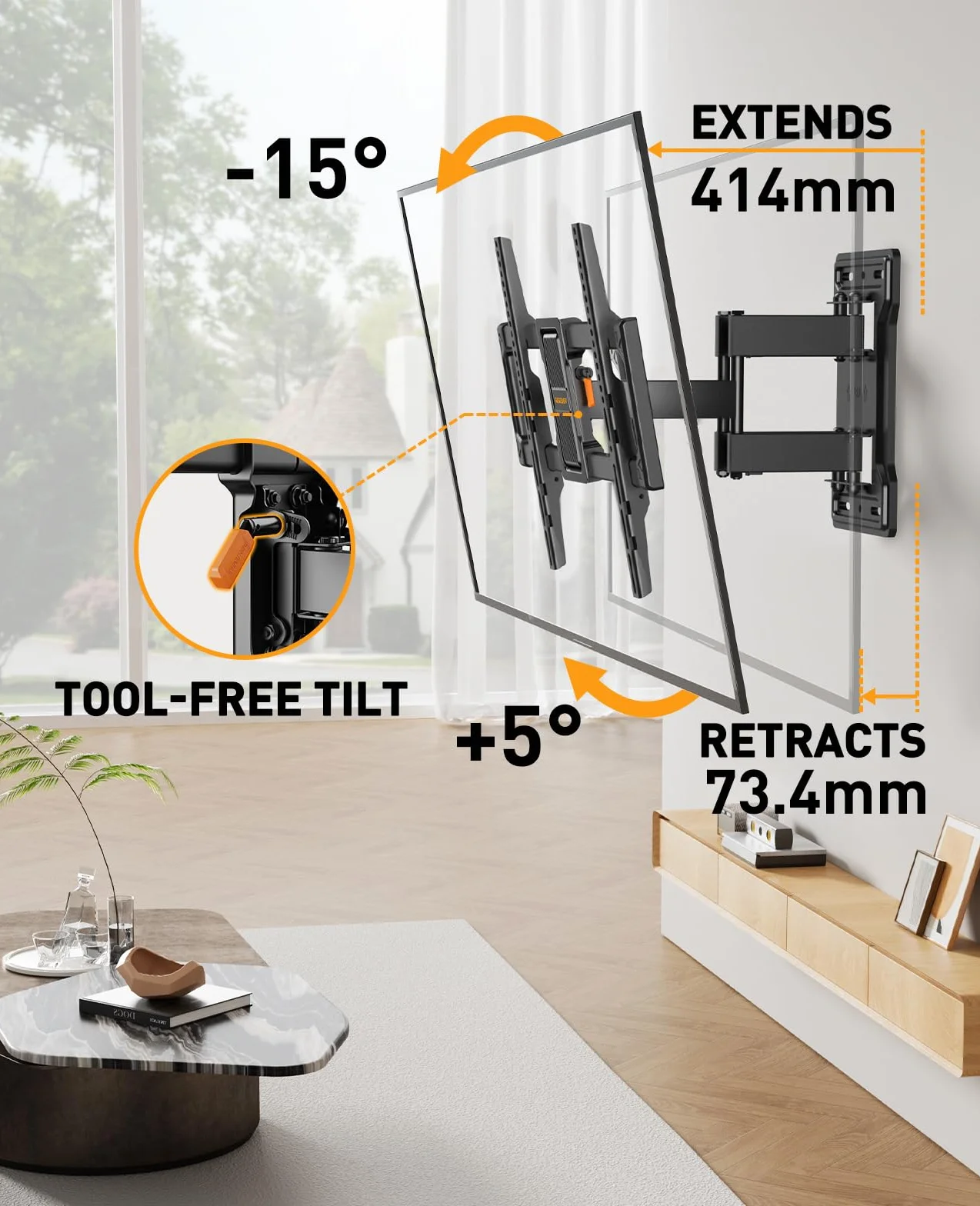 Perlegear Supporto TV Parete a Movimento Completo per Schermi 42-86 Pollici Fino a 60 kg, Staffa TV Inclinabile Estensibile, Max VESA 600x400 mm