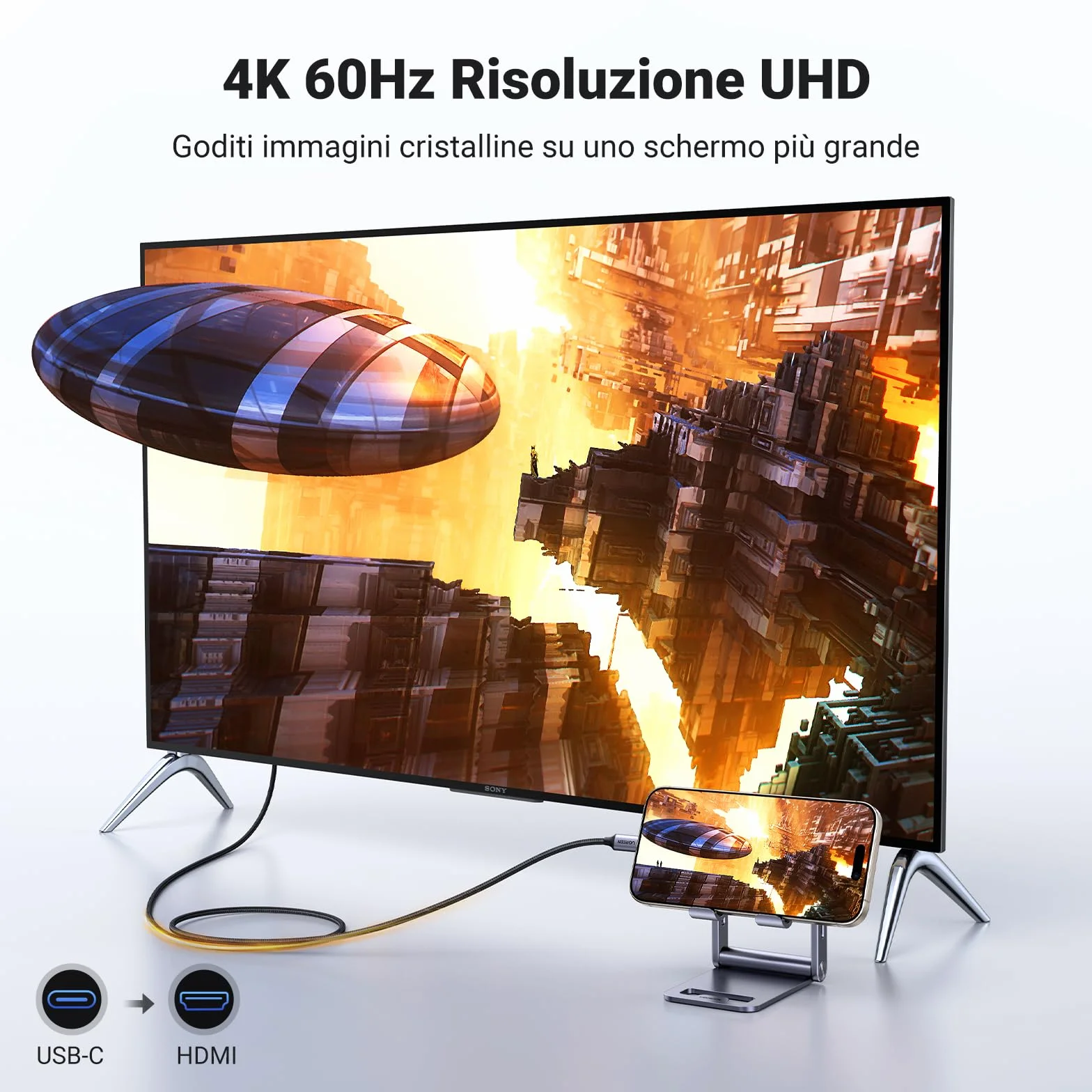 UGREEN Cavo USB C a HDMI 4K@60Hz UHD USB 3.0 Adattatore Tipo C Unidirezionale 2M