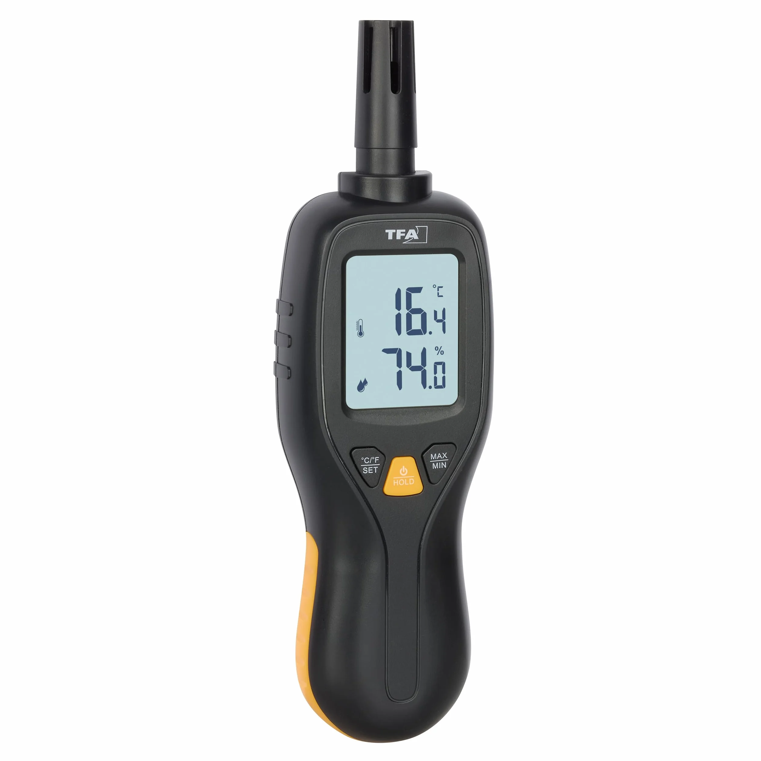 TFA Dostmann Igrometro professionale, misuratore di umidità digitale, 31.1066.01, veloce, preciso, da -50 a +70 °C, precisione 0,3 °C, termometro, funzione max min, retroilluminazione, nero