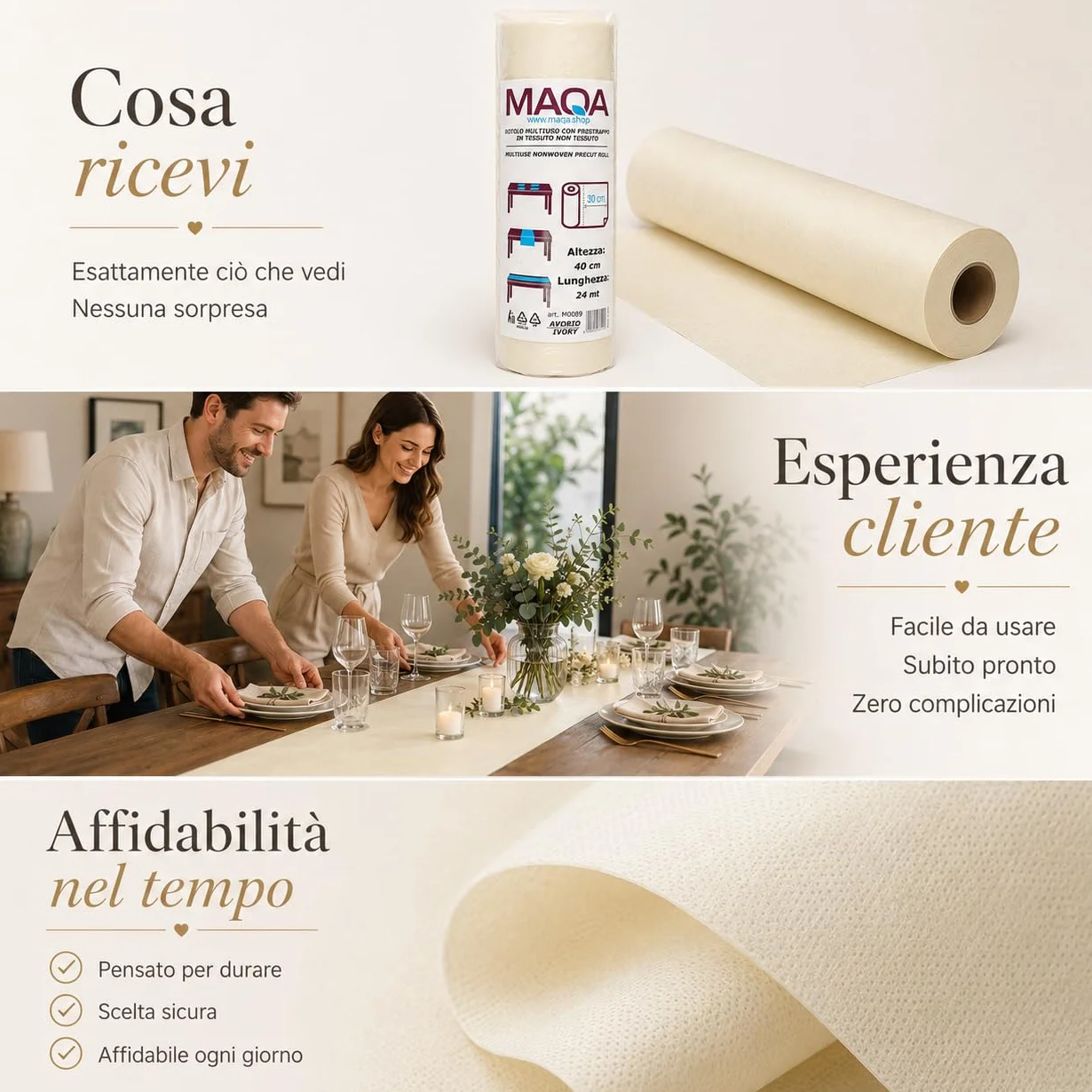Tovaglia TNT Monouso Pretagliata 0,4x24m Rosso - Copritavolo Tessuto Non Tessuto per Feste Cerimonie Catering