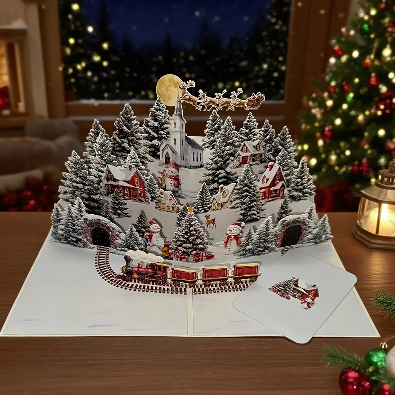 3D Biglietto di Natale Pop Up Babbo Natale con Busta, renne e albero di Natale, biglietti pieghevoli per amici e familiari