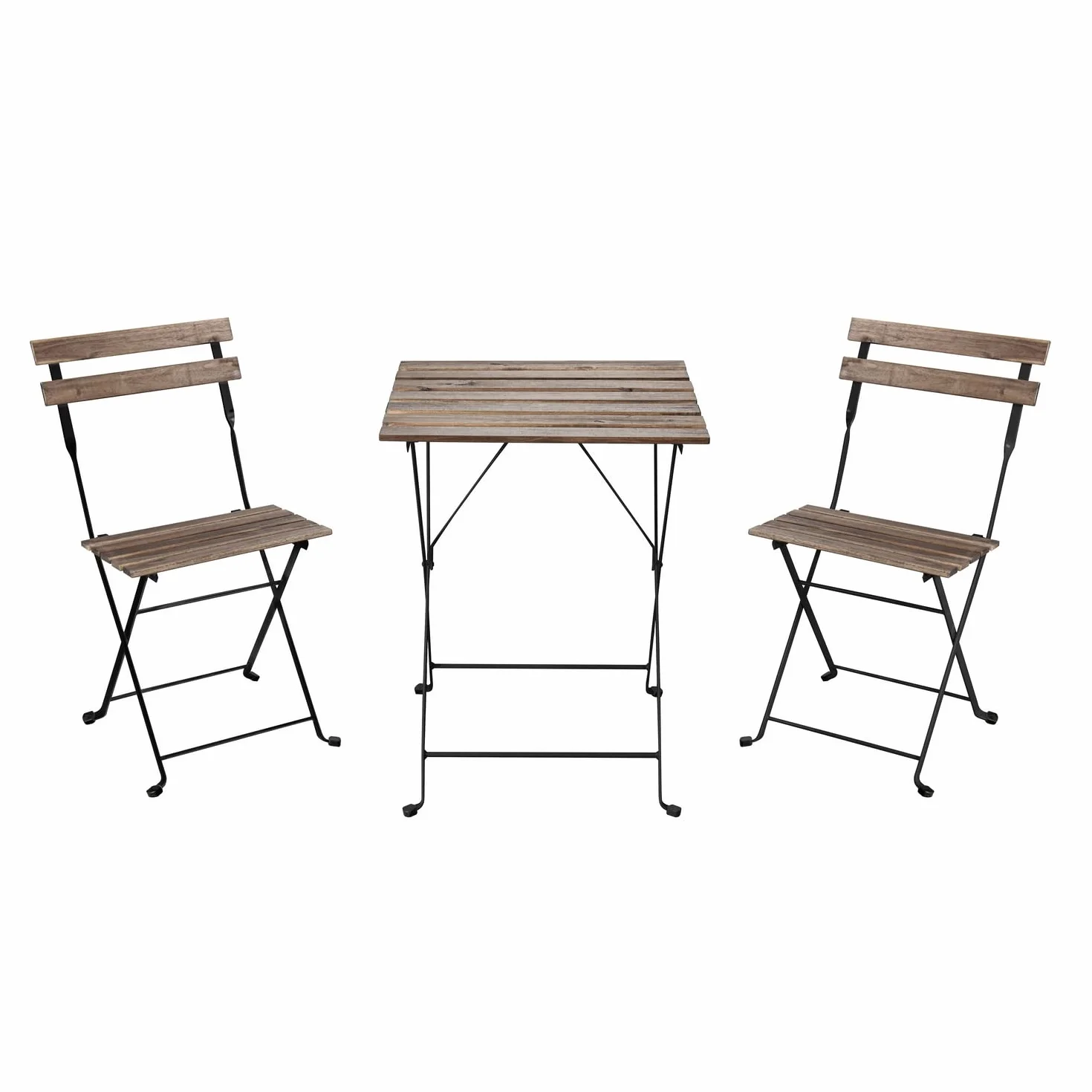 Brigros Estosa - Set Bistrot da Giardino con Tavolo e Sedie Pieghevoli in Ferro e Doghe in Legno di Acacia Comodo e Elegante per Arredo Esterno, Terrazza e Balcone (Nero, Small)