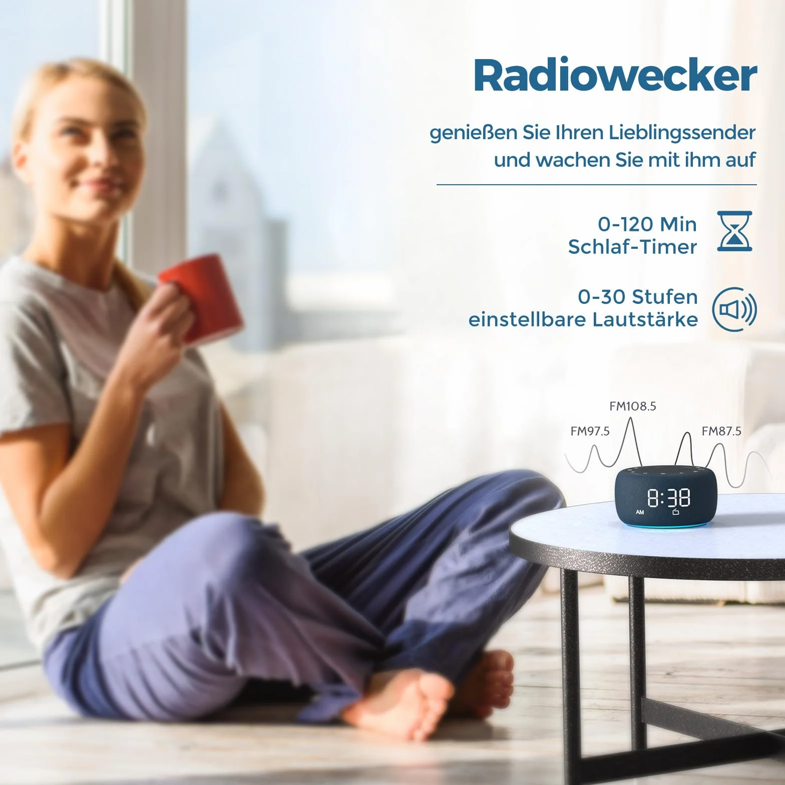 BUFFBEE Radiosveglia con luce notturna a 7 colori e display dimmerabile (blu navy)
