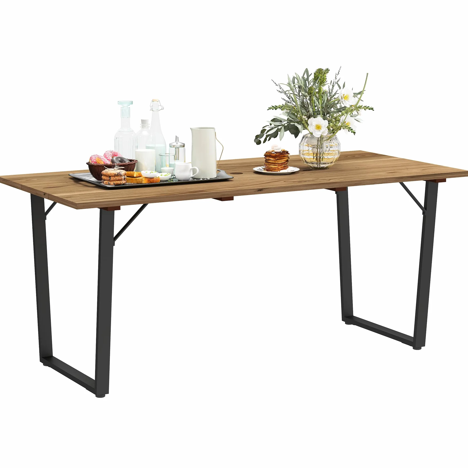 Outsunny Tavolo da Giardino per 6 Persone con Foro per Ombrellone, Tavola da Pranzo Rettangolare in Legno e Acciaio, Per Patio, Terrazzo, Balcone ed Esterno, 175x80x75 cm, Marrone