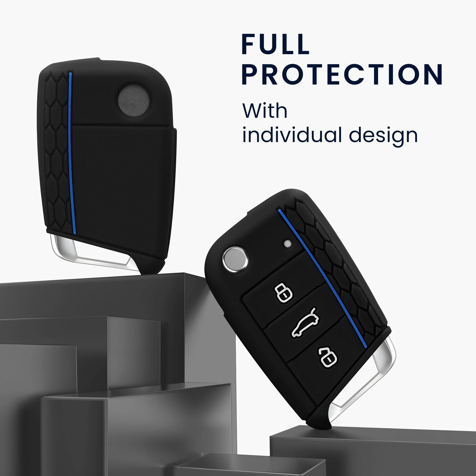 kwmobile Custodia Coprichiave Compatibile con VW Golf 7 MK7 3 Tasti Cover Telecomando Chiave Auto Nero Blu