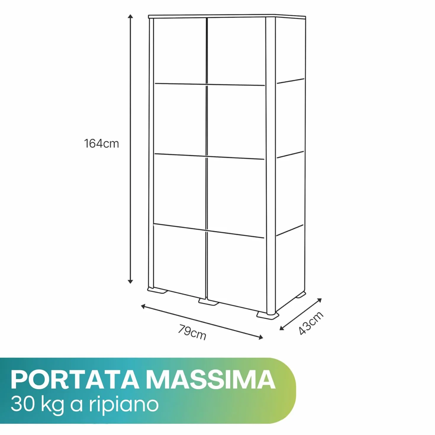 PALUPLUS Portascope Armadio Multiuso effetto legno 79x43x164 cm 4 Scomparti Piedini Antiscivolo Made in Italy
